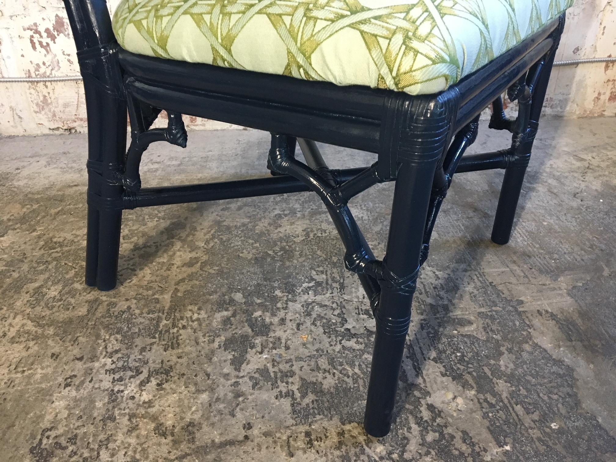 Set of Six Bamboo Chinoiserie Dining Chairs in High Gloss Navy 6