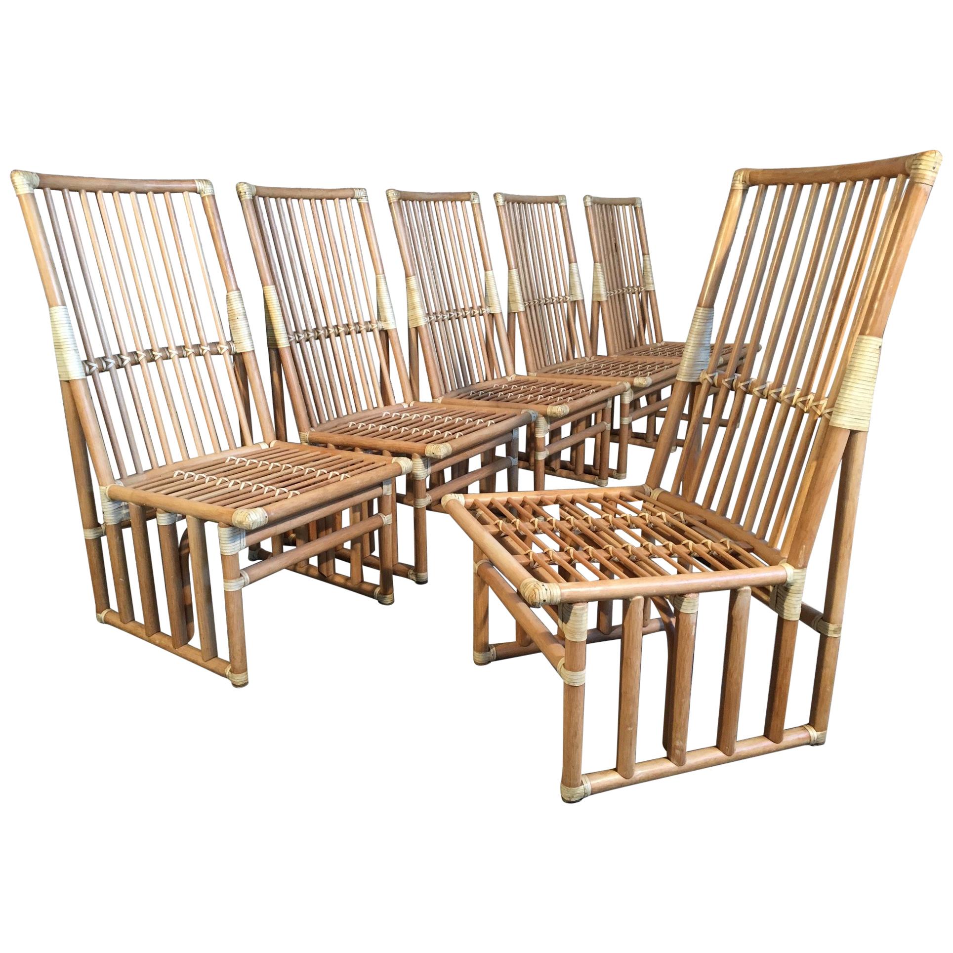 Set of Six Bamboo Dining Chairs by Kipp Stewart for Summit Furniture