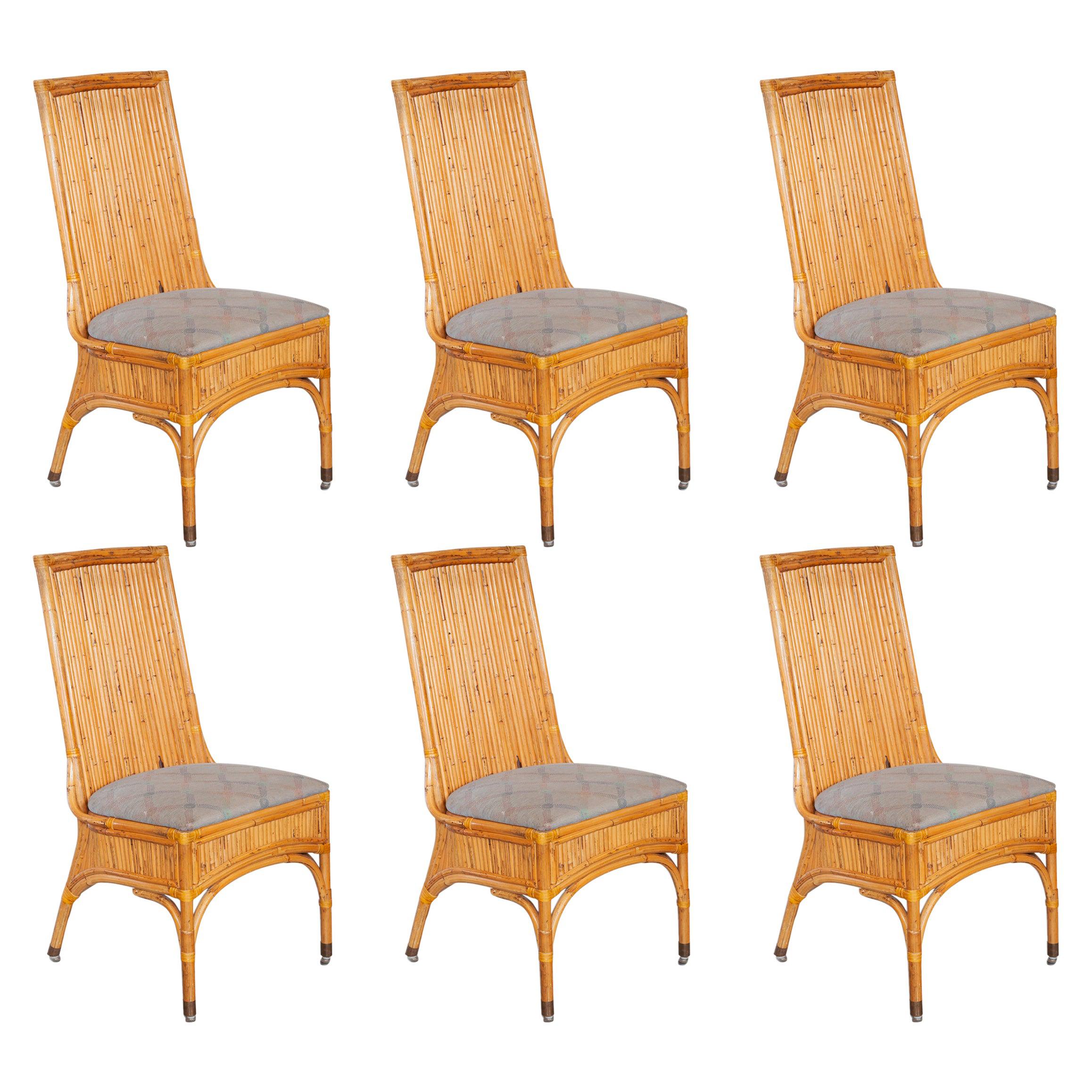 Ensemble de six chaises de salle à manger en bambou, Italie, années 1970 en vente