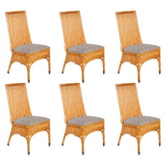 Set of Six Bamboo Dining Chairs, Italy, 1970s