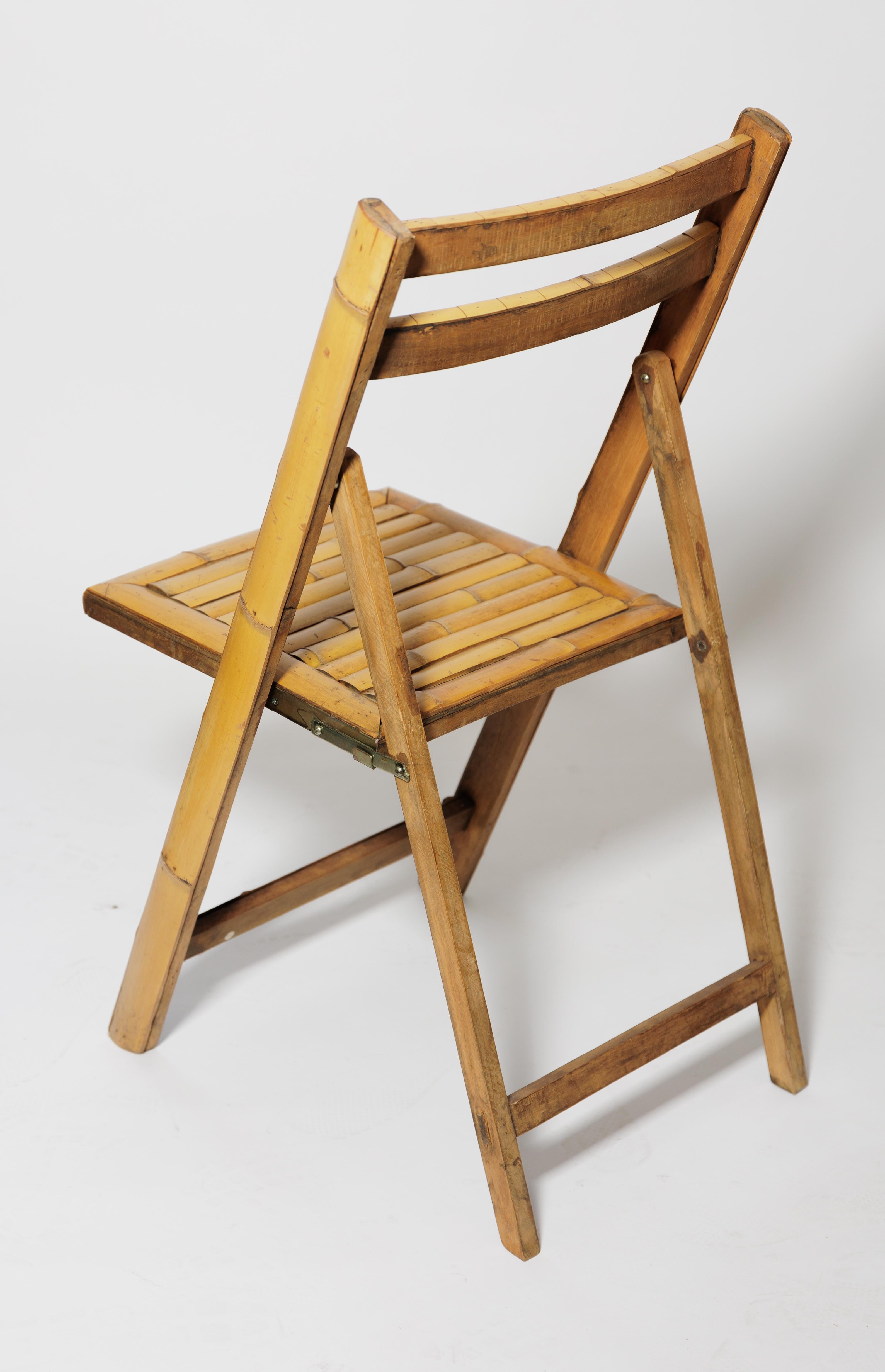 Mid-Century Modern Set of Six Bamboo Folding Chairs For Sale