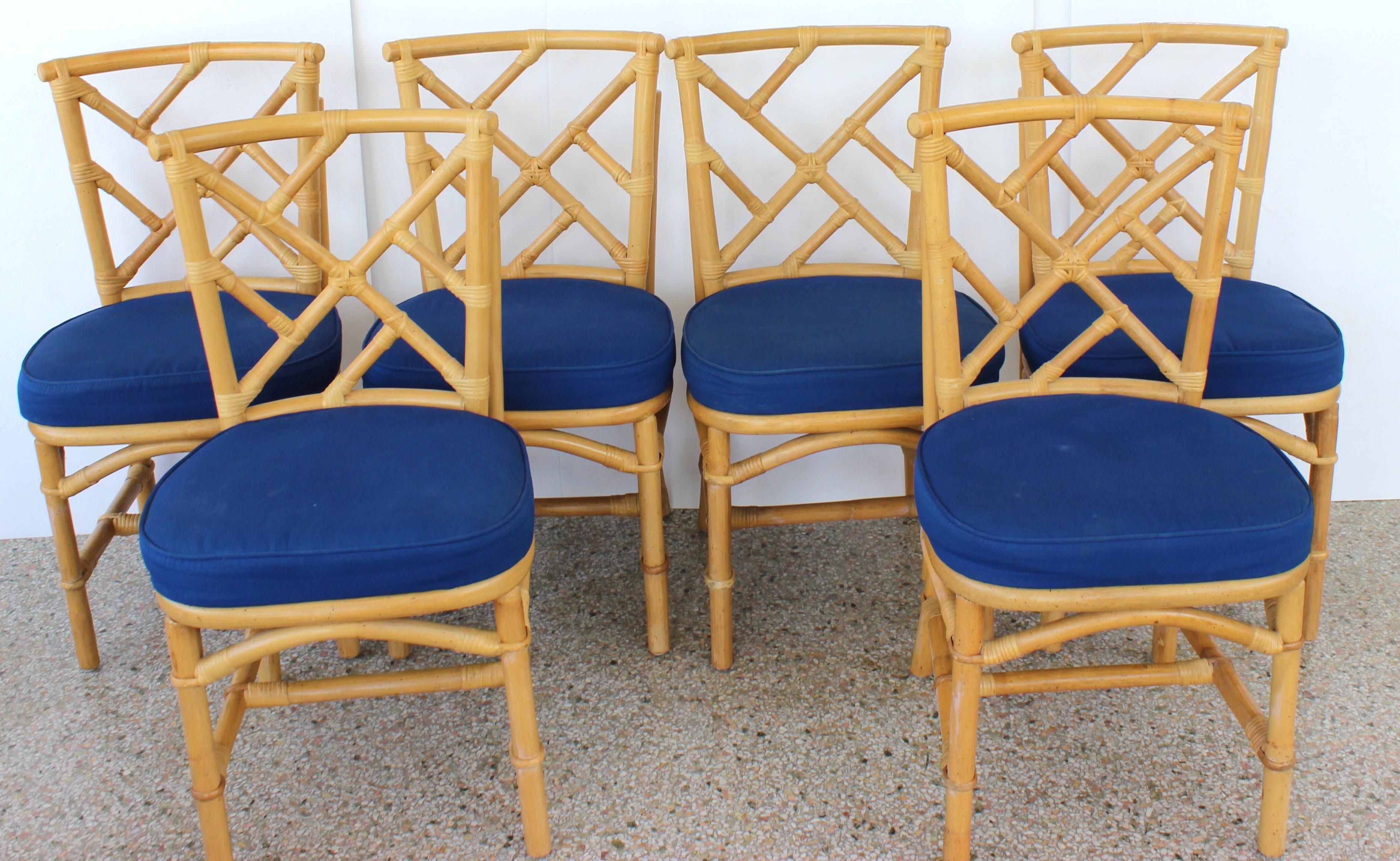Contemporary Set of Six Bamboo Side Chairs