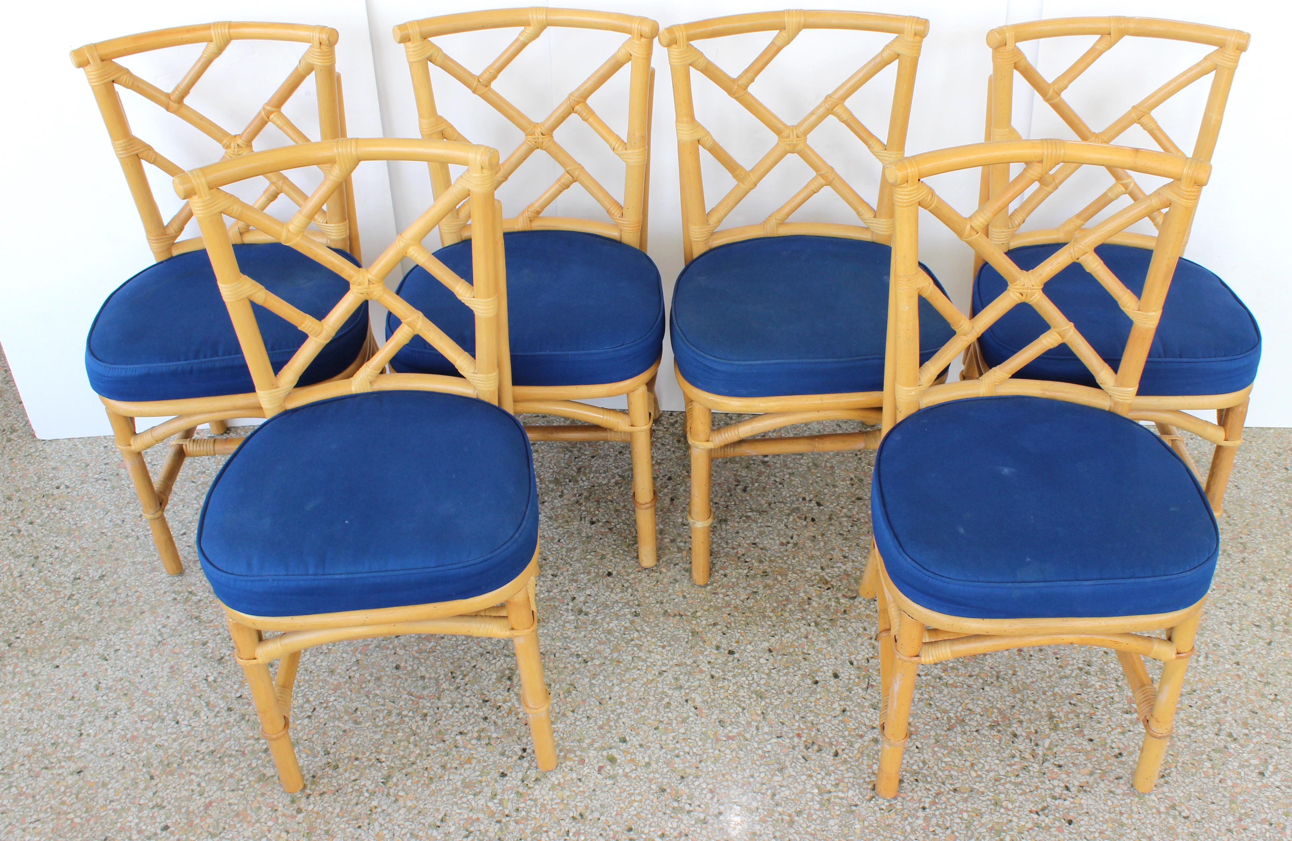 Fabric Set of Six Bamboo Side Chairs