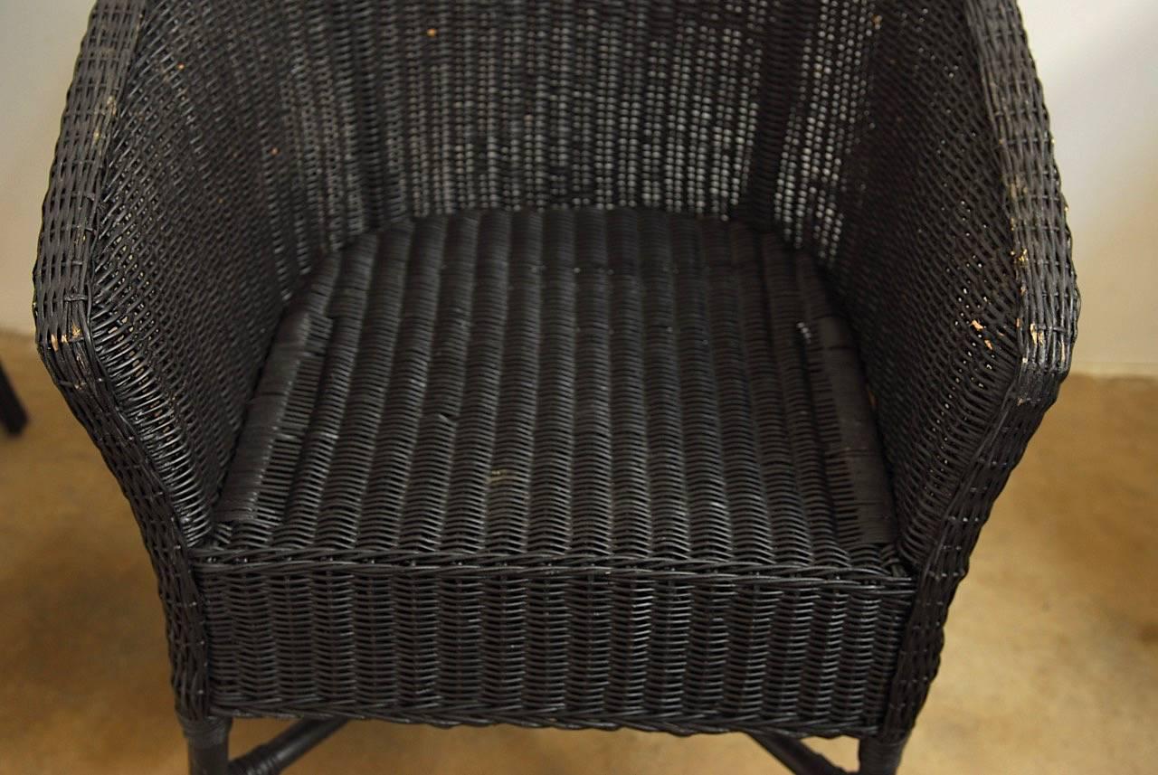 20th Century Set of Six Bamboo Wicker Barrel Back Chairs