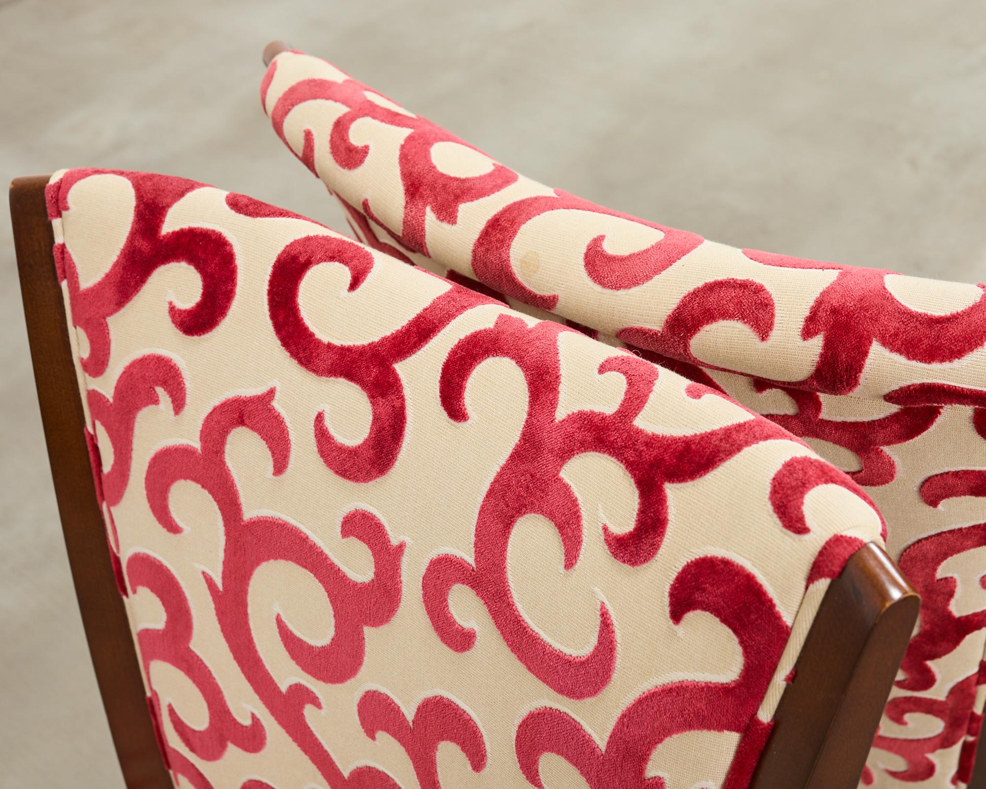 Fabric Set of Six Barbara Barry Baker Mahogany Dining Chairs For Sale
