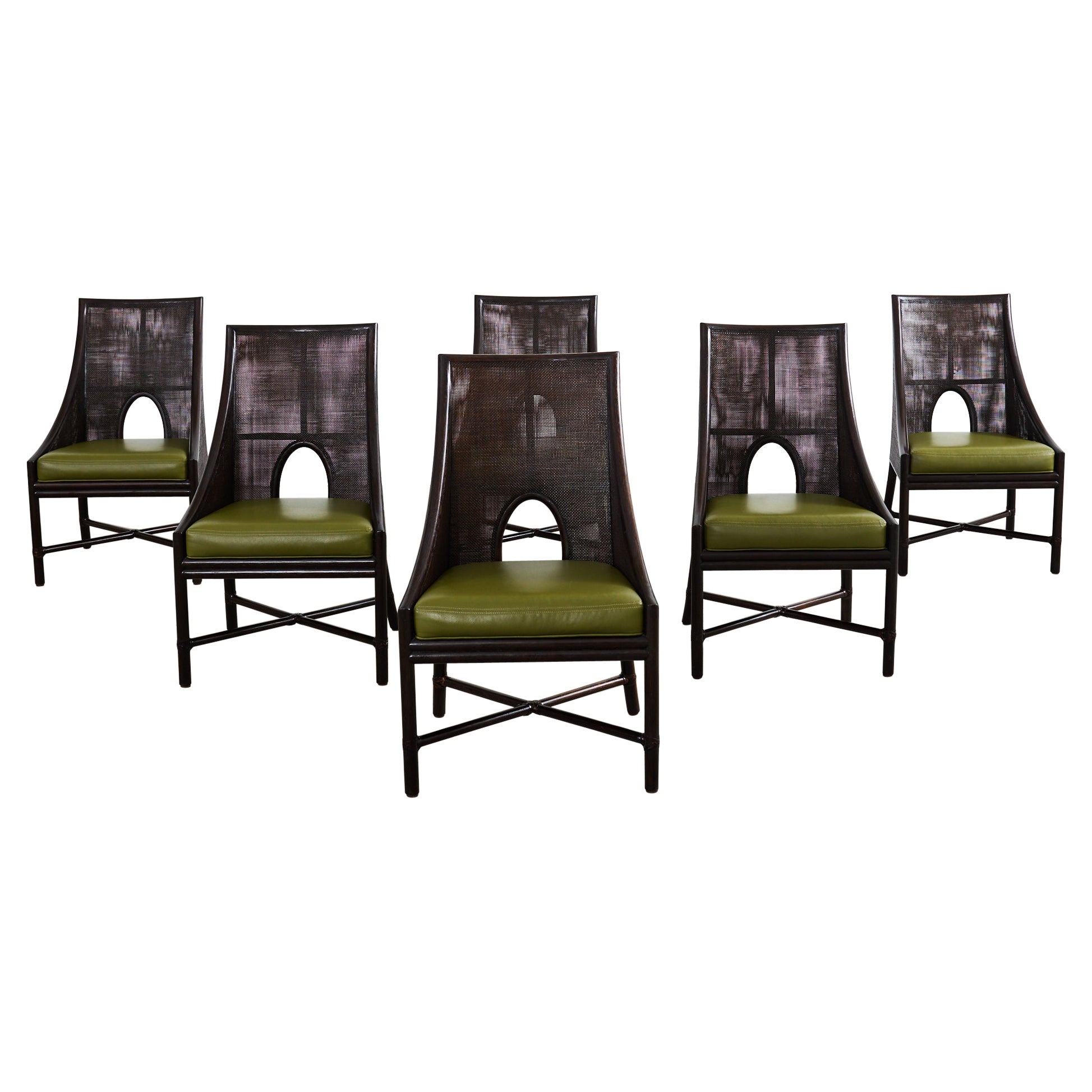 Ensemble de six fauteuils de salle à manger cannés Barbara Barry pour McGuire en vente