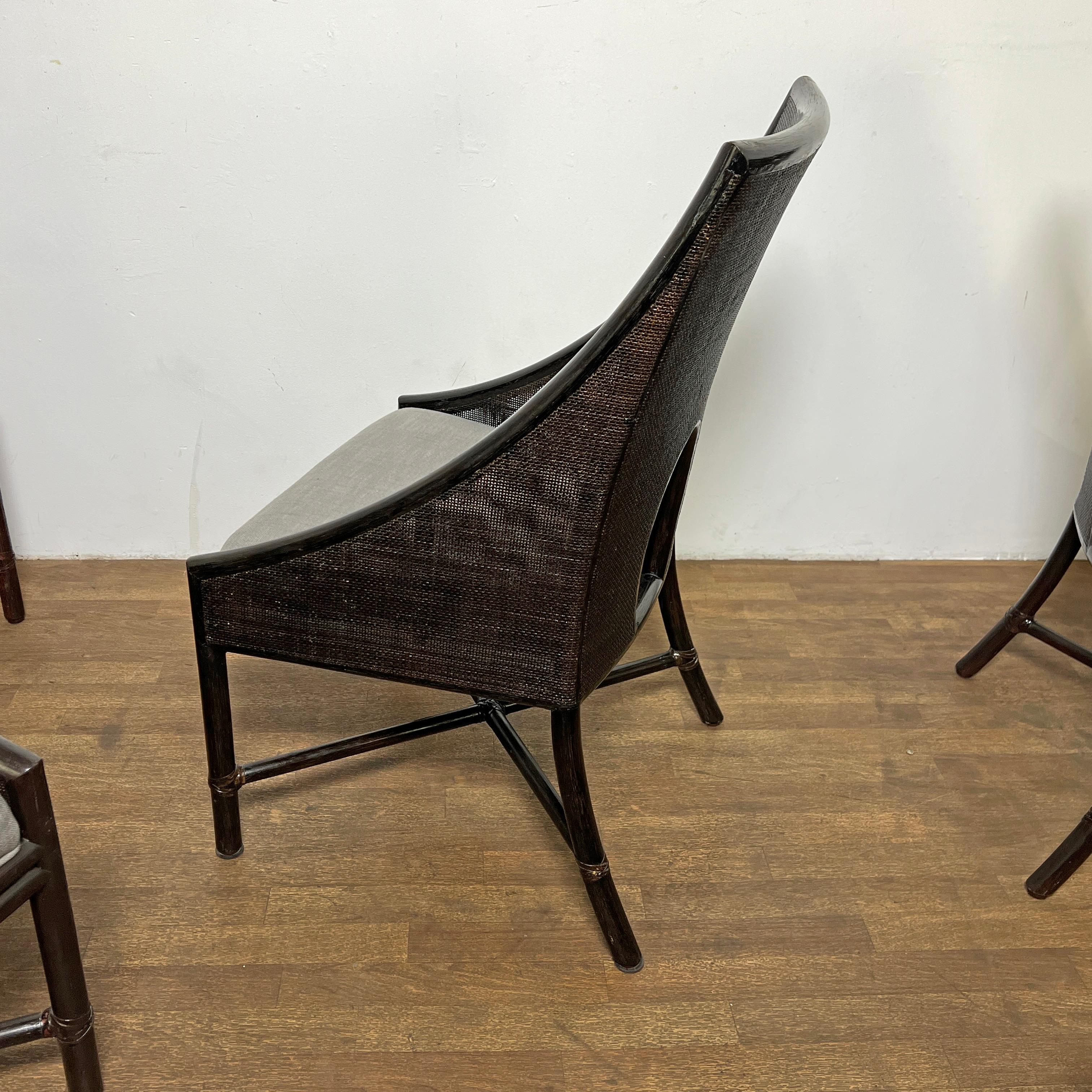 Ensemble de six chaises de salle à manger en rotin et canne de Barbara Barry pour McGuire Bon état - En vente à Peabody, MA