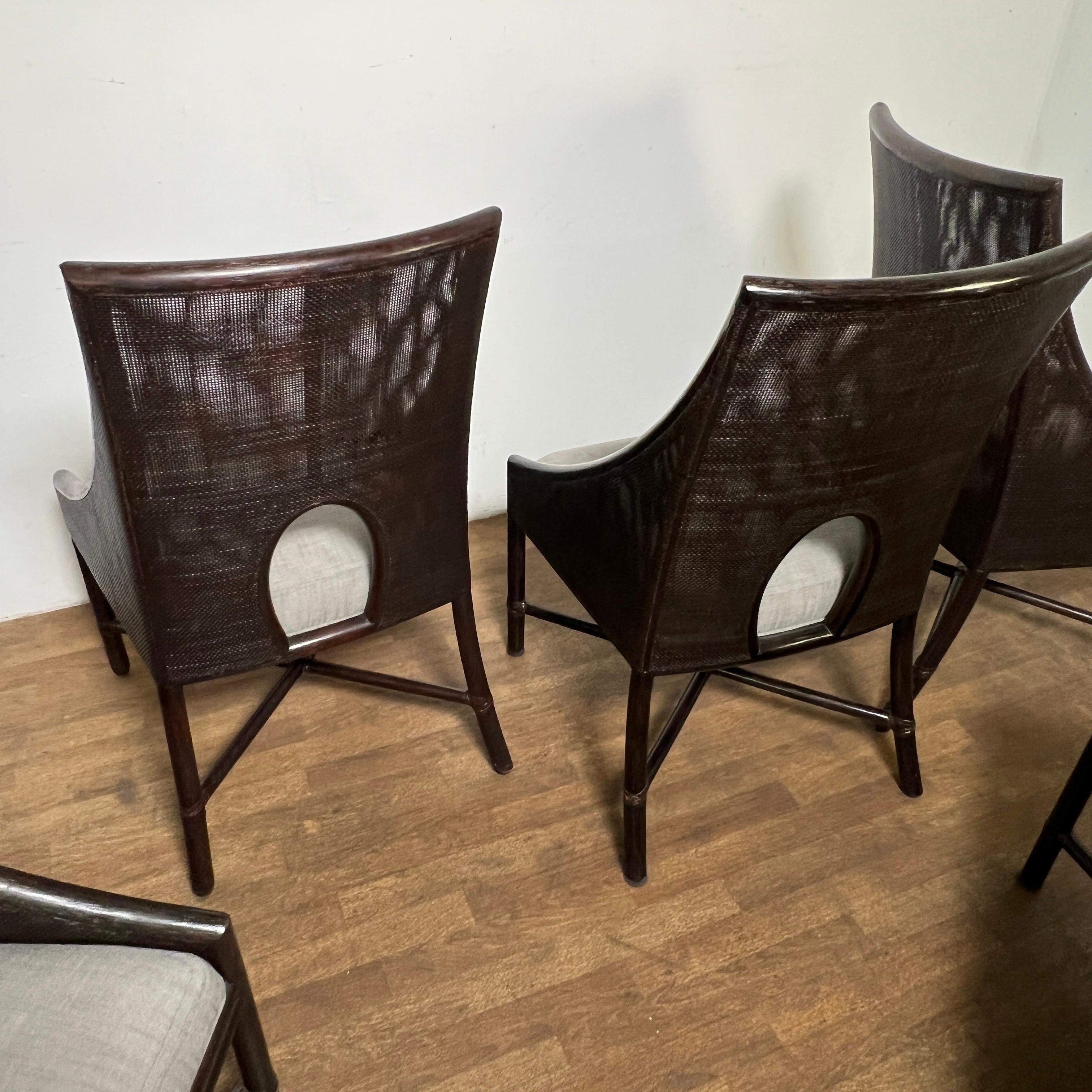 XXIe siècle et contemporain Ensemble de six chaises de salle à manger en rotin et canne de Barbara Barry pour McGuire en vente