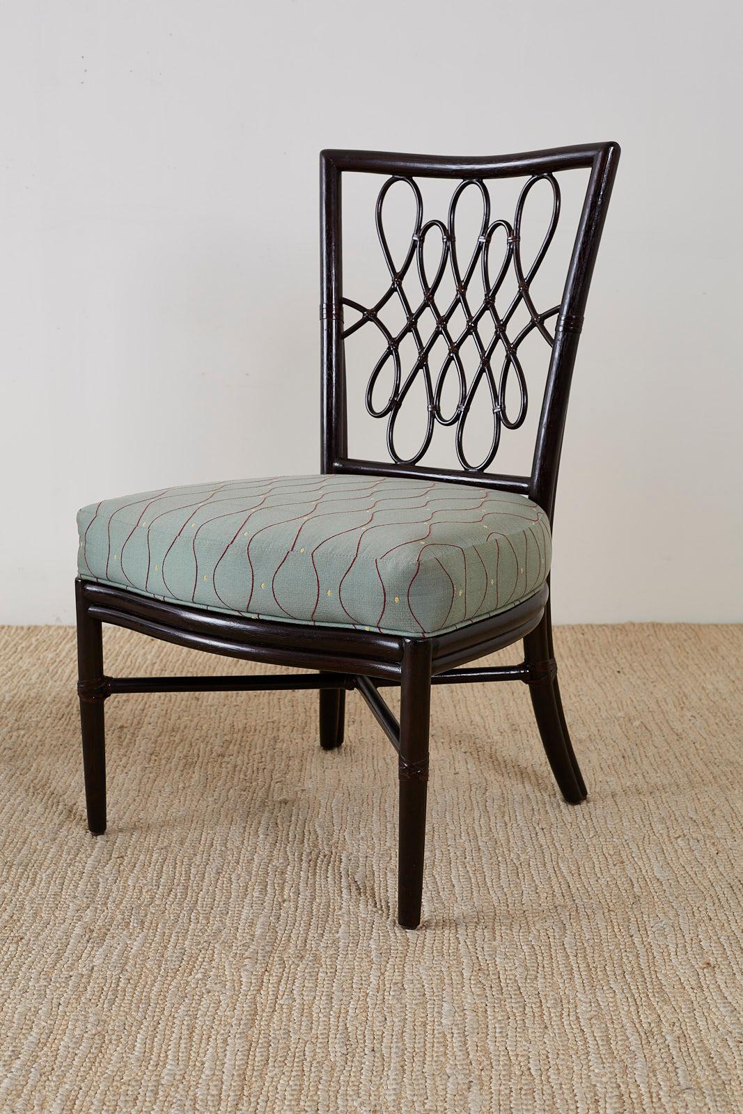Contemporary Set of Six Barbara Barry for McGuire Rattan Dining Chairs