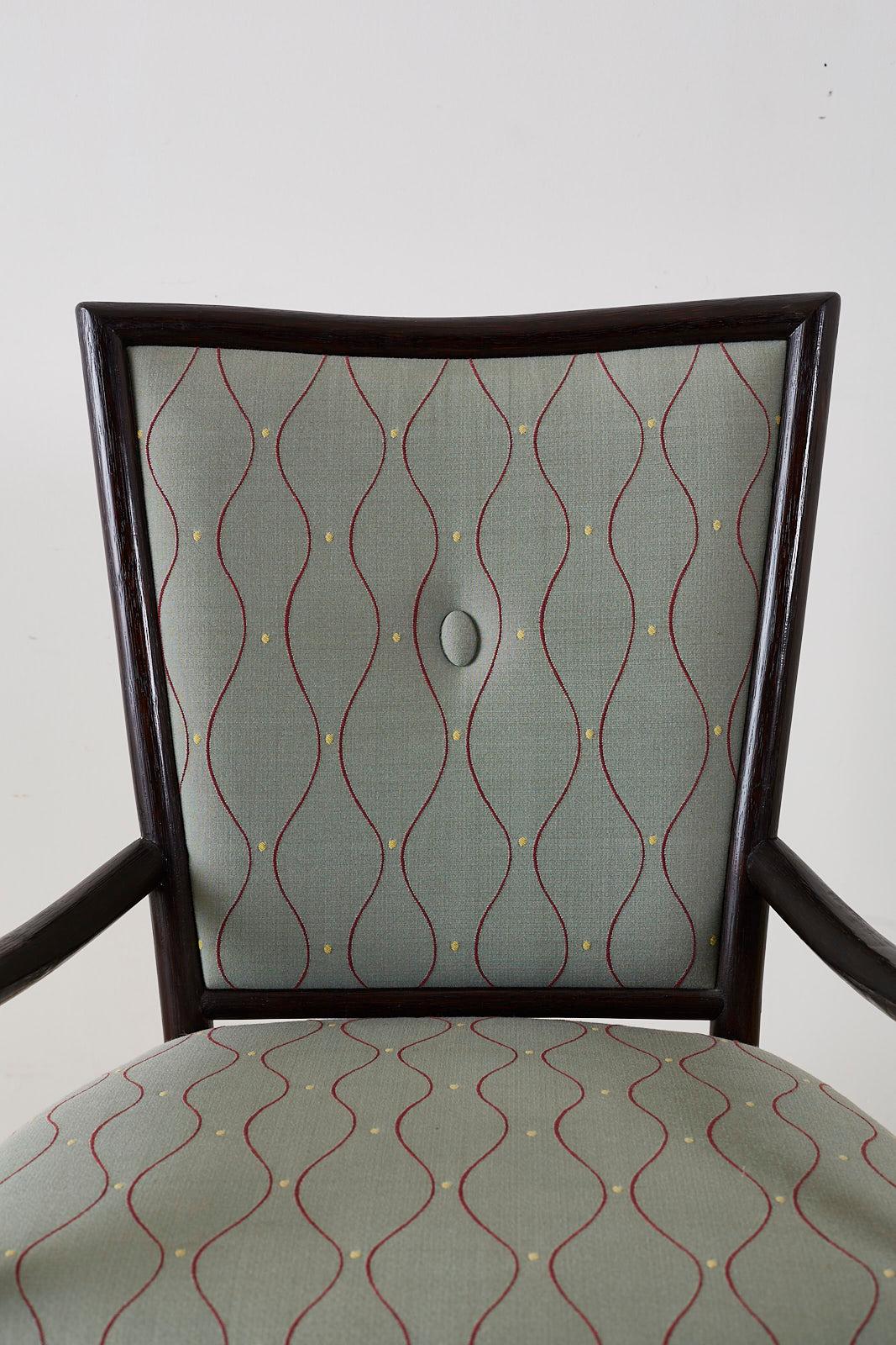 Leather Set of Six Barbara Barry for McGuire Rattan Dining Chairs