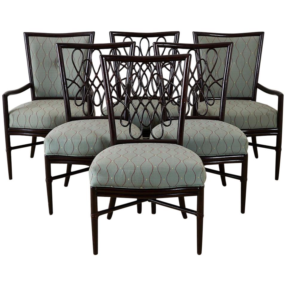 Set of Six Barbara Barry for McGuire Rattan Dining Chairs