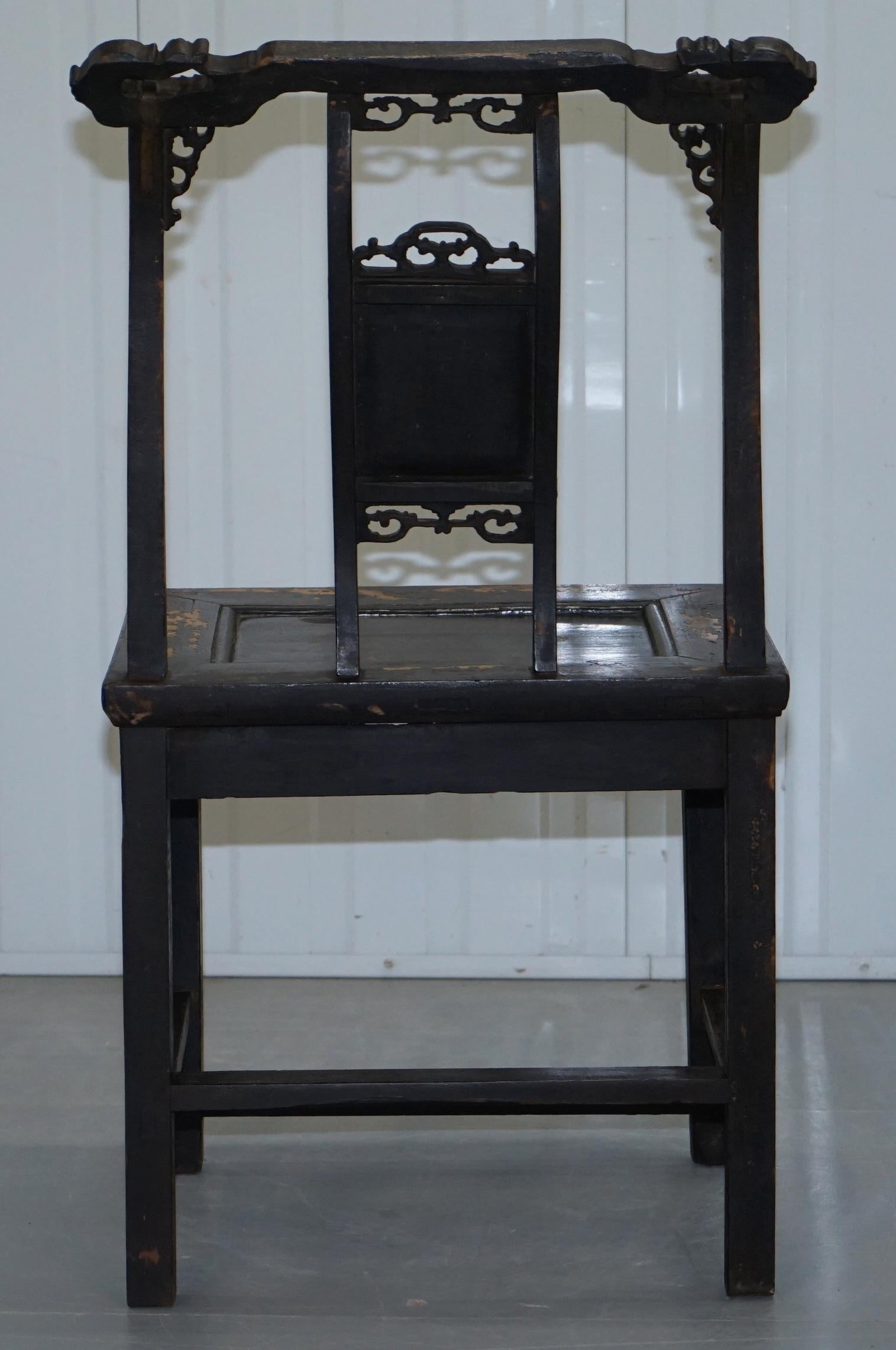 Set of Six Barn Find circa 1880 Japanese Throne Armchairs Original Paint Chinese 2