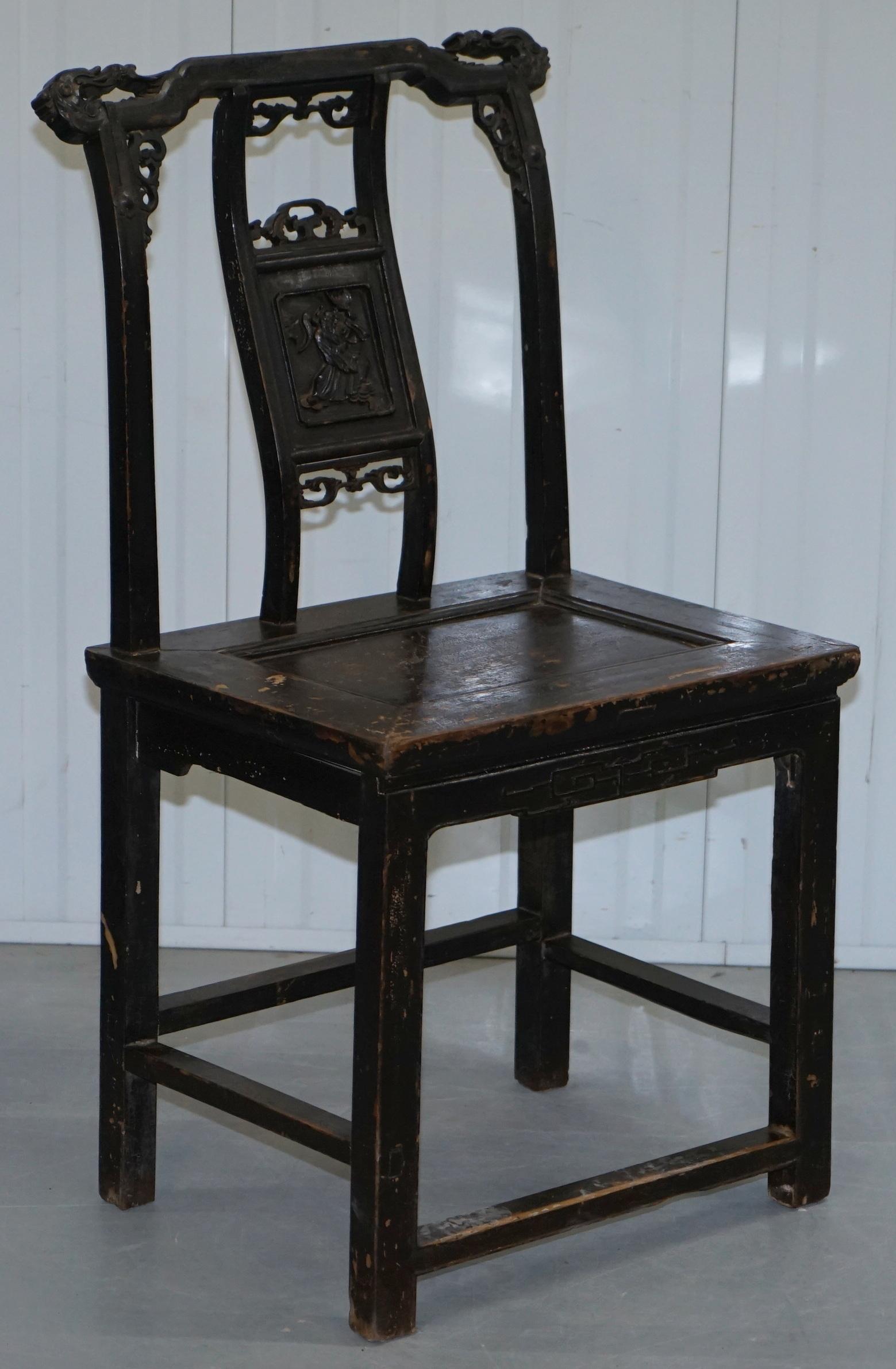 Set of Six Barn Find circa 1880 Japanese Throne Armchairs Original Paint Chinese For Sale 7
