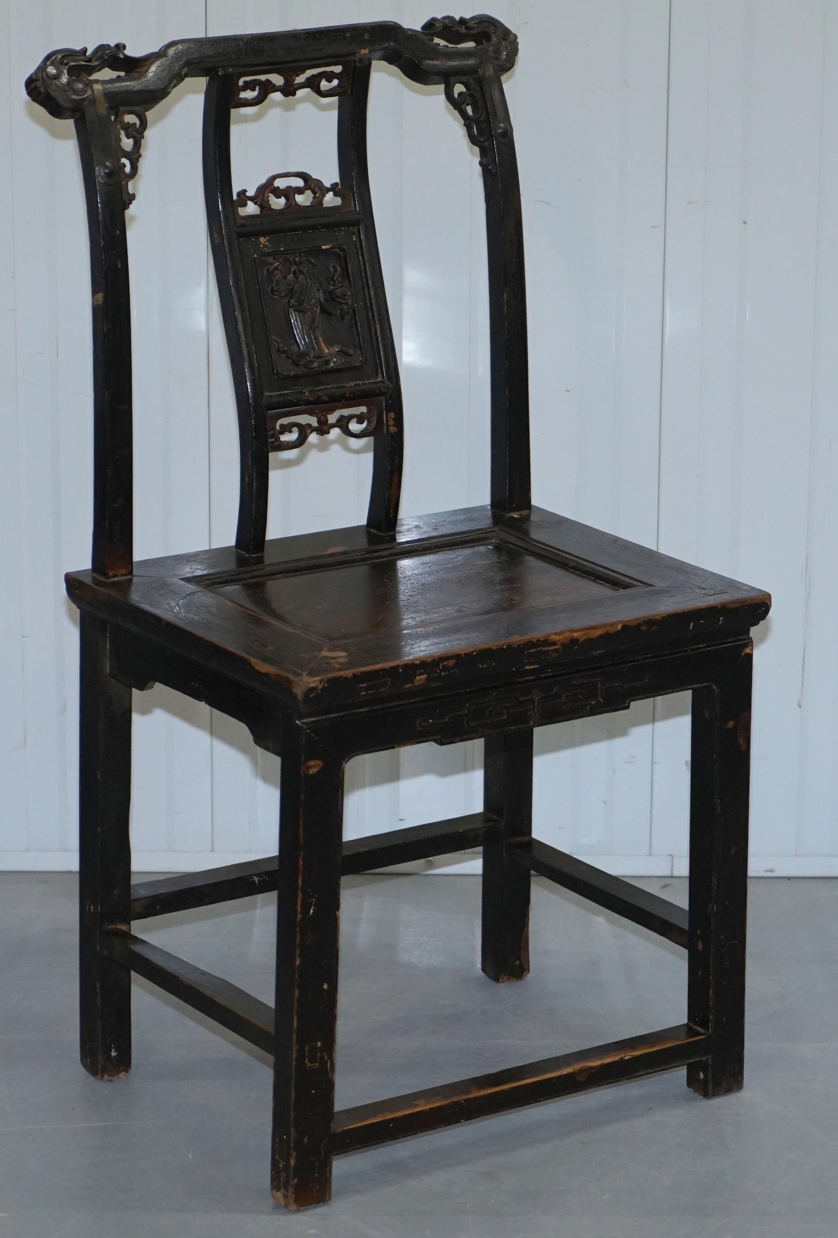 Set of Six Barn Find circa 1880 Japanese Throne Armchairs Original Paint Chinese For Sale 9