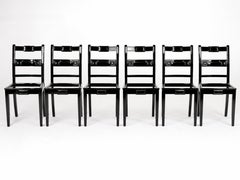 Set of Six Baroque Revival Dining Chairs with Inlaid Lines, Ready for Upholstery