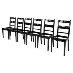 Set of Six Baroque Revival Dining Chairs with Inlaid Lines, Ready for Upholstery