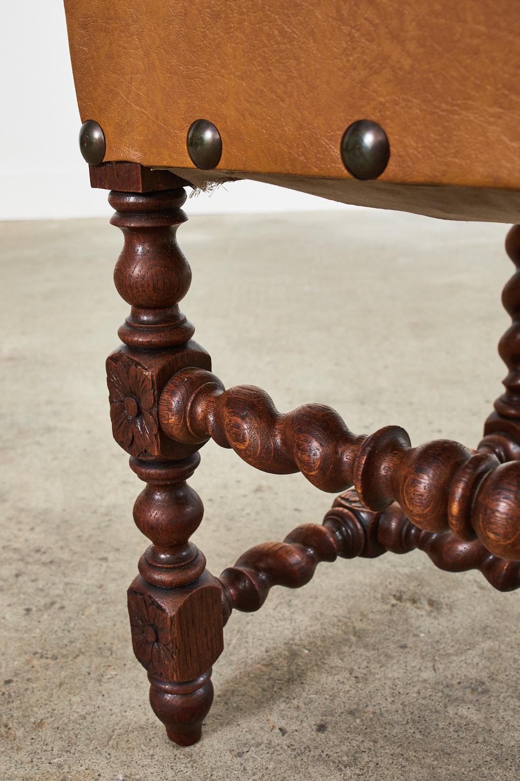 Set of Six Baroque Style Oak Barley Twist Dining Stools For Sale 7