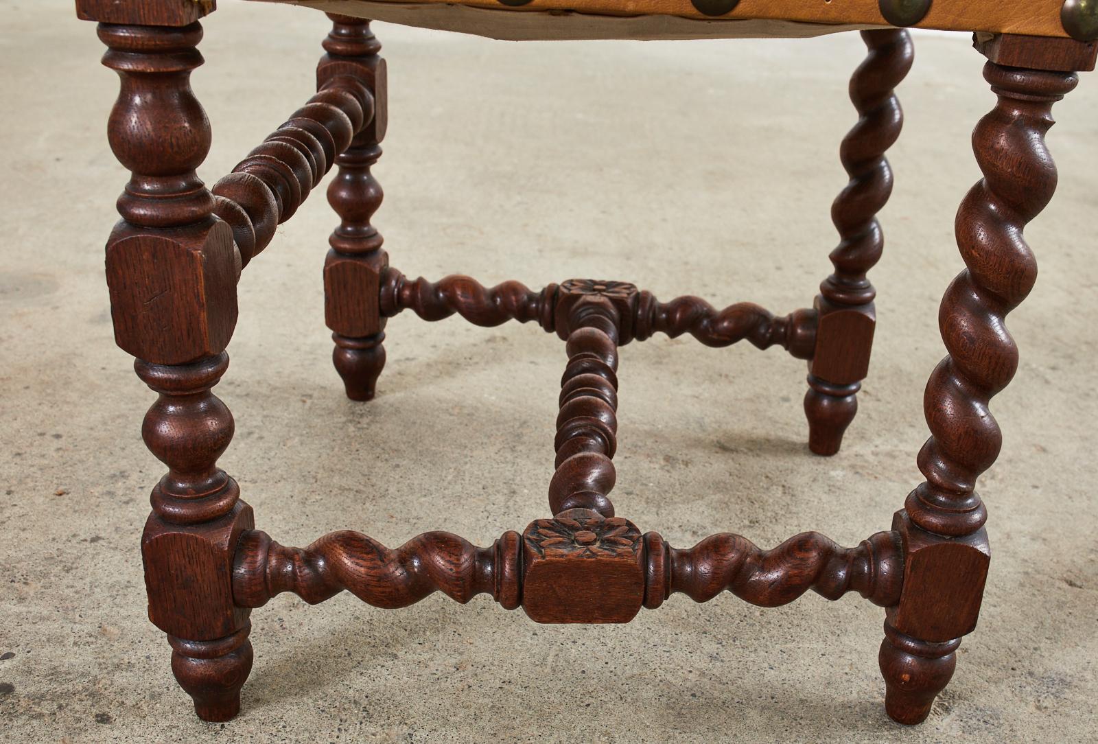 Set of Six Baroque Style Oak Barley Twist Dining Stools For Sale 8