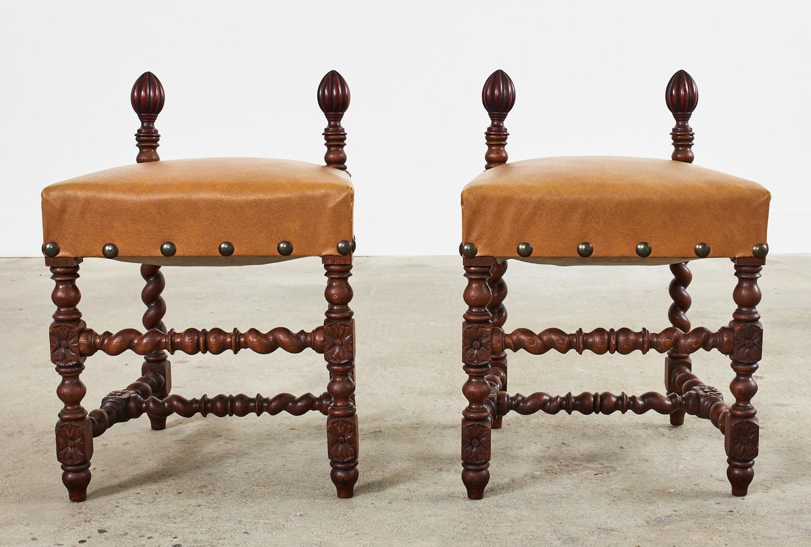 Hand-Crafted Set of Six Baroque Style Oak Barley Twist Dining Stools For Sale