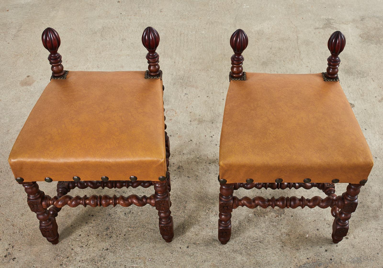 Set of Six Baroque Style Oak Barley Twist Dining Stools In Good Condition For Sale In Rio Vista, CA