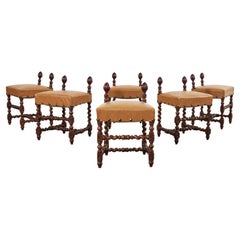 Used Set of Six Baroque Style Oak Barley Twist Dining Stools