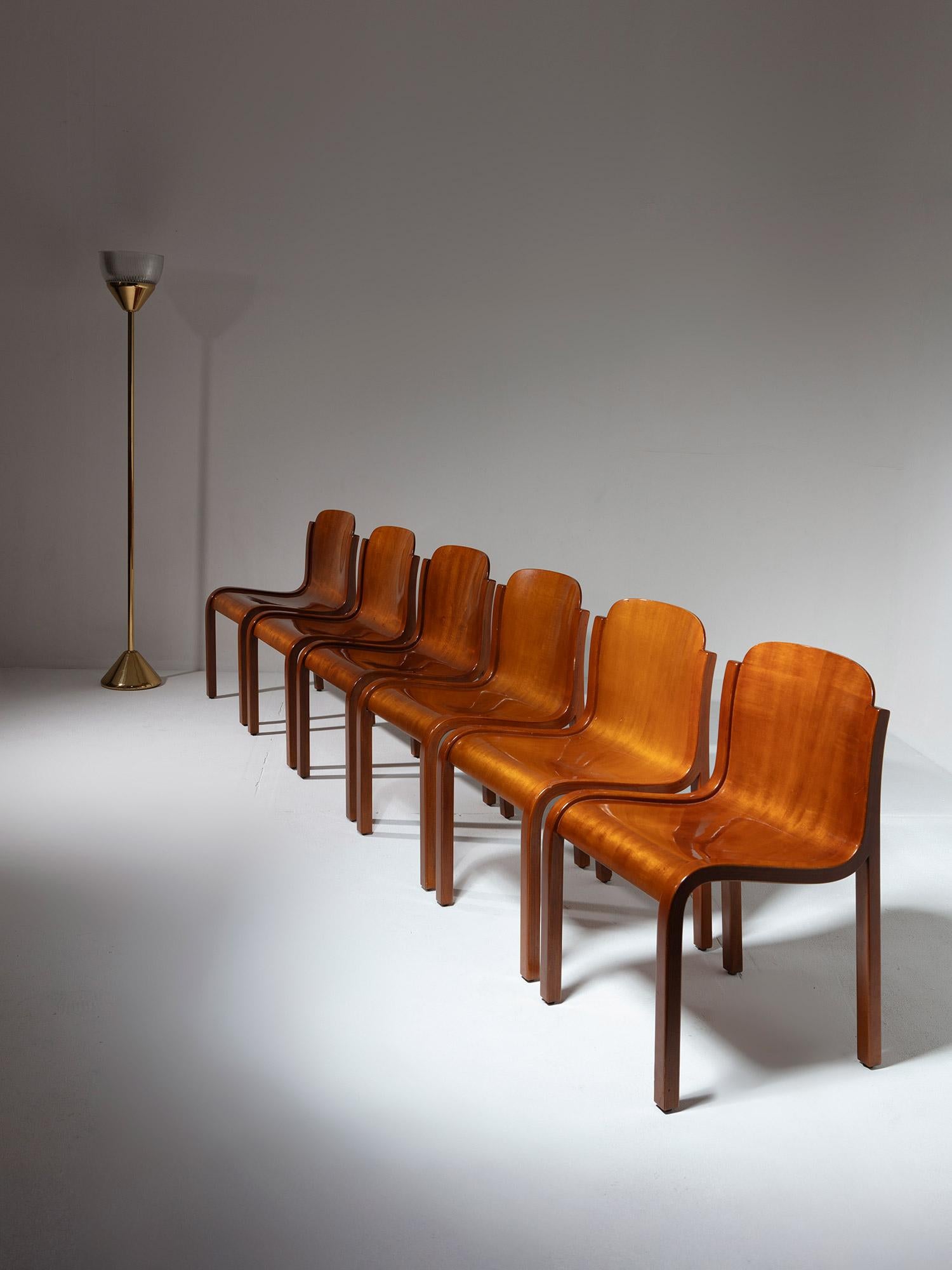 Ensemble de six chaises Bartoli Mito en contreplaqué pour T70, Italie, années 1960 en vente 7