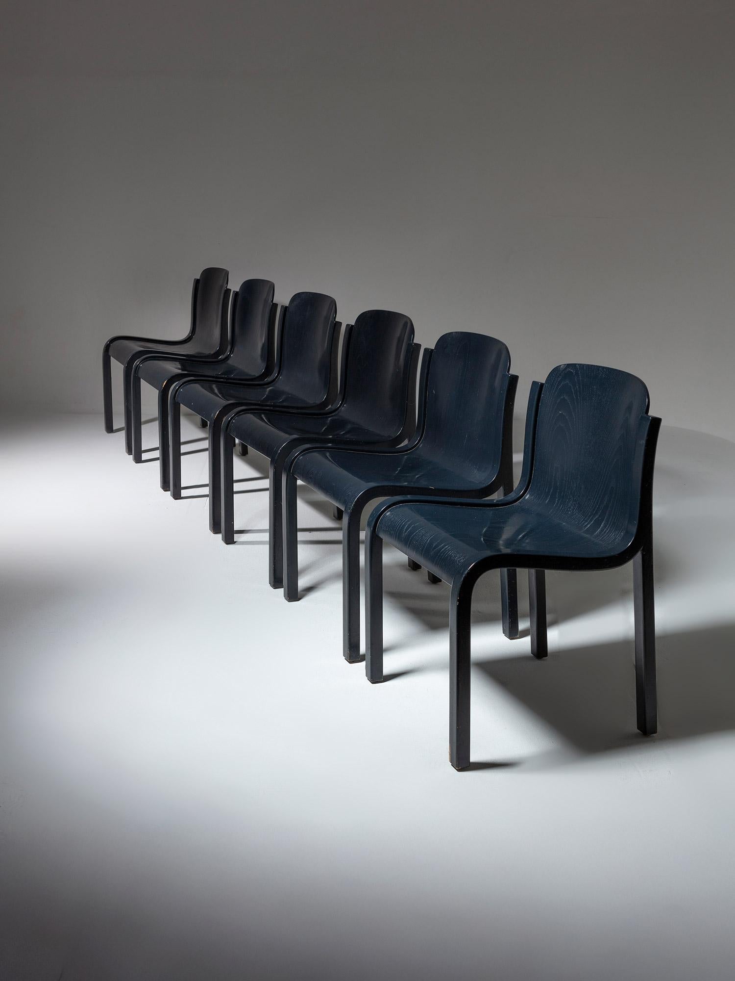 Ensemble de six chaises Bartoli Mito en contreplaqué pour T70, Italie, années 1960 en vente 8