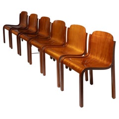 Set of Six Bartoli Mito plywood chairs for T70, Italy, 1960s