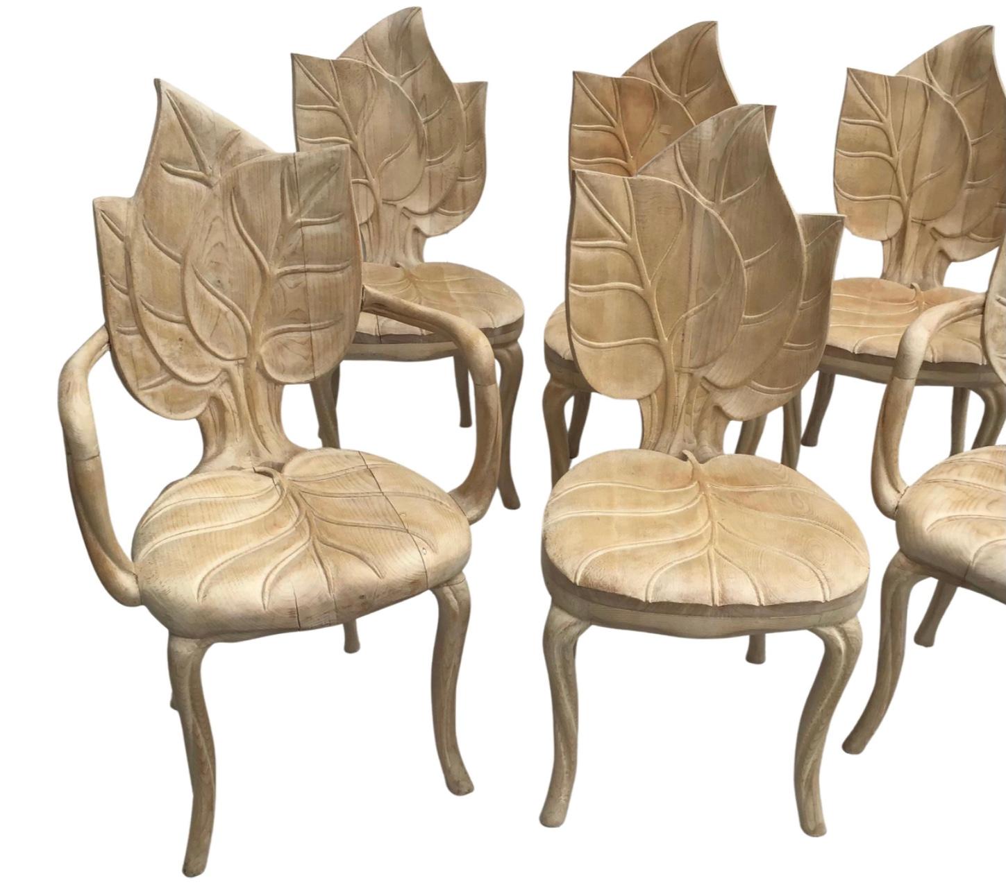 Set Of Six Bartolozzi & Maioli Carved Wooden Leaf Chairs In Good Condition In Bradenton, FL