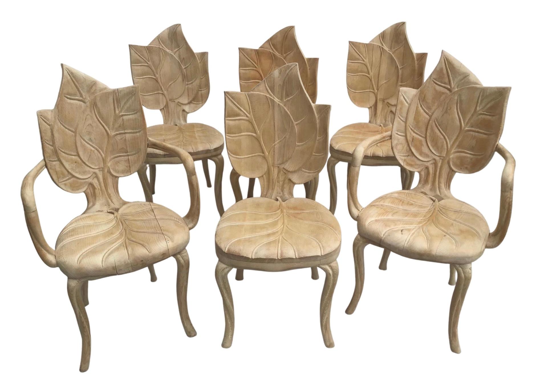 Set Of Six Bartolozzi & Maioli Carved Wooden Leaf Chairs 1