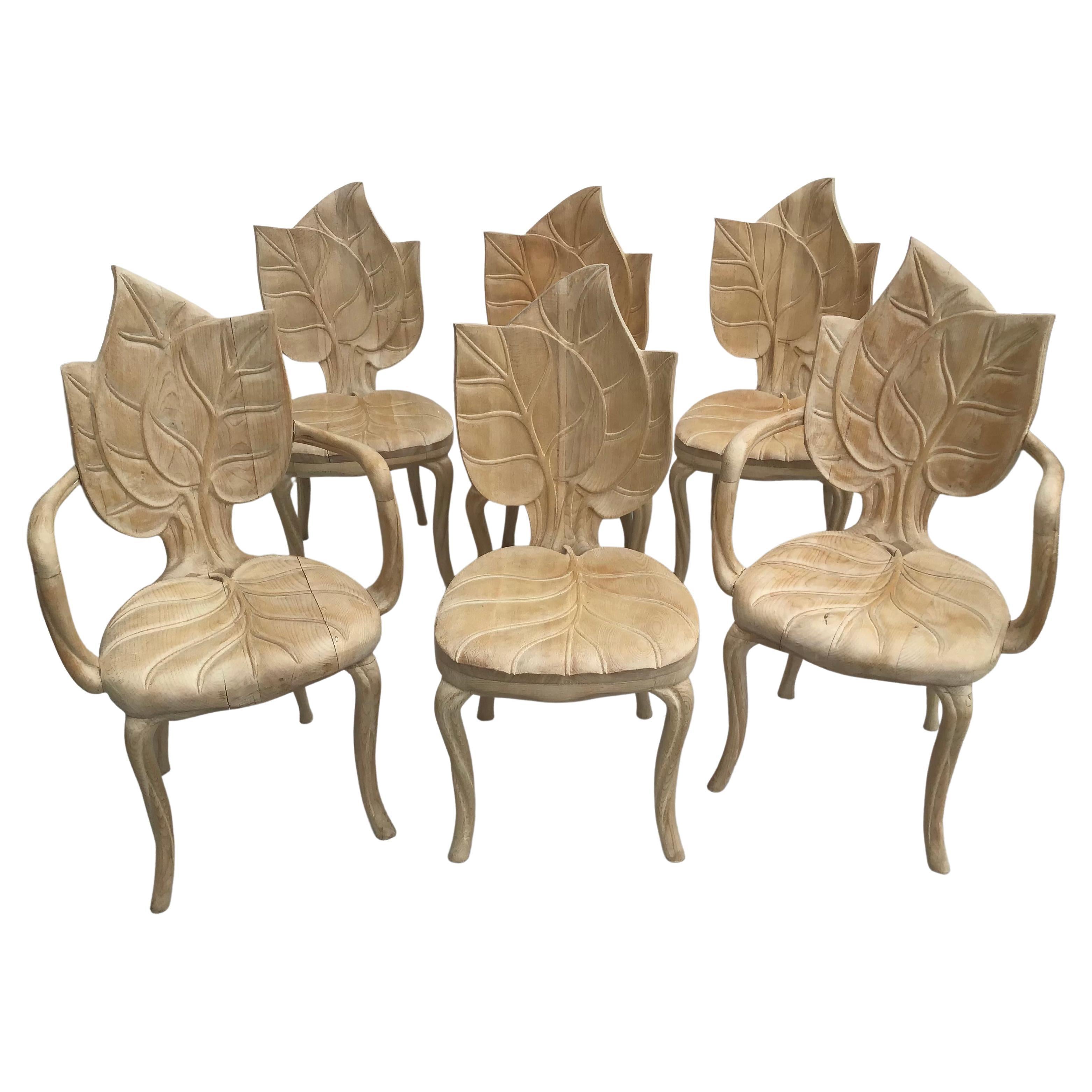 Set Of Six Bartolozzi & Maioli Carved Wooden Leaf Chairs