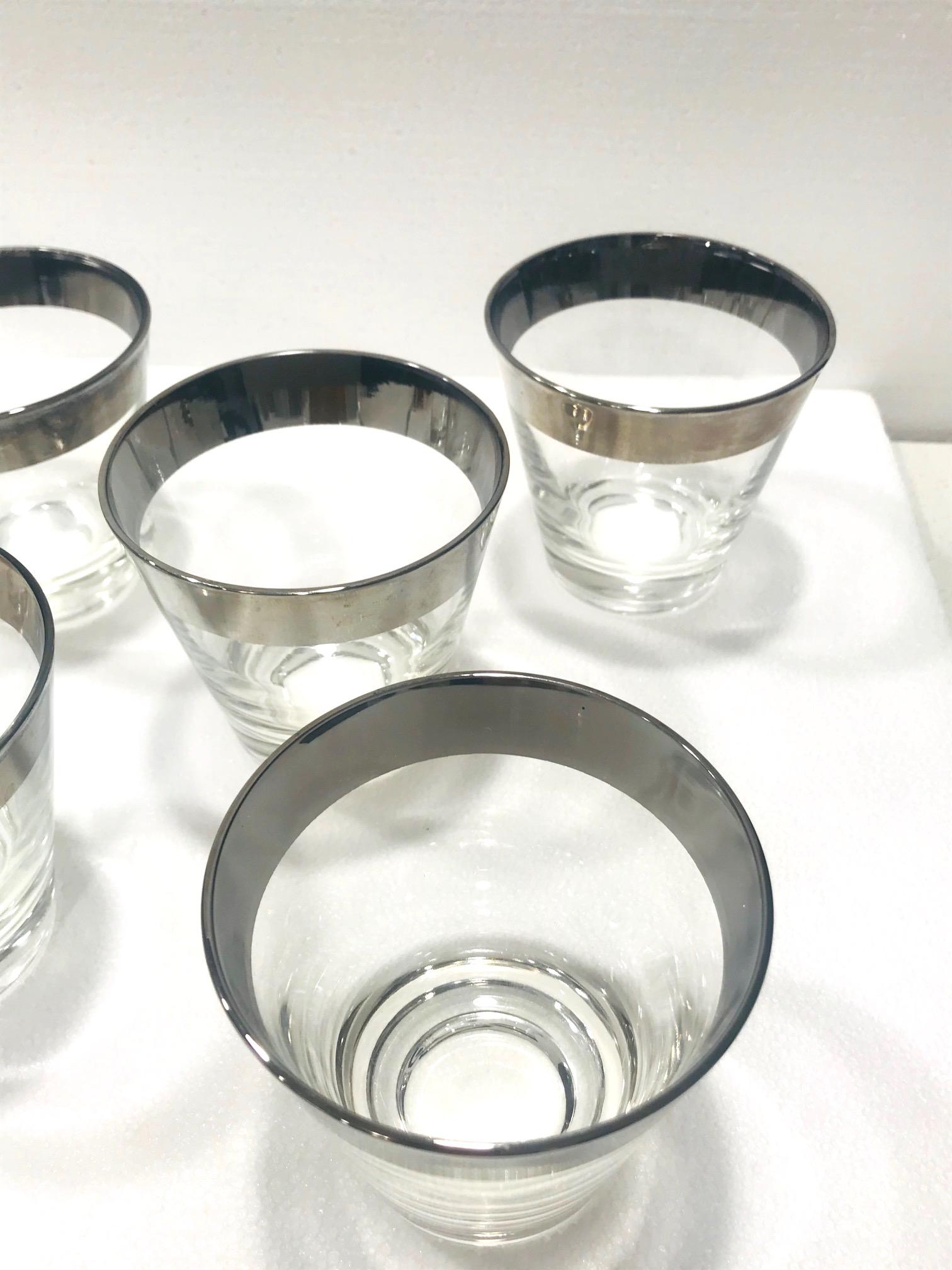 Set of Six Barware Glasses with Silver Overlay by Dorothy Thorpe, circa 1960 4