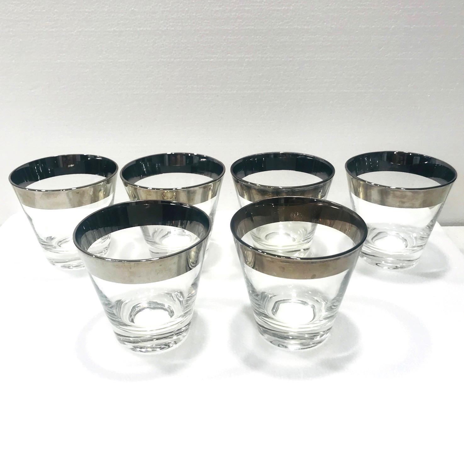 Mid-Century Modern Set of Six Barware Glasses with Silver Overlay by Dorothy Thorpe, circa 1960