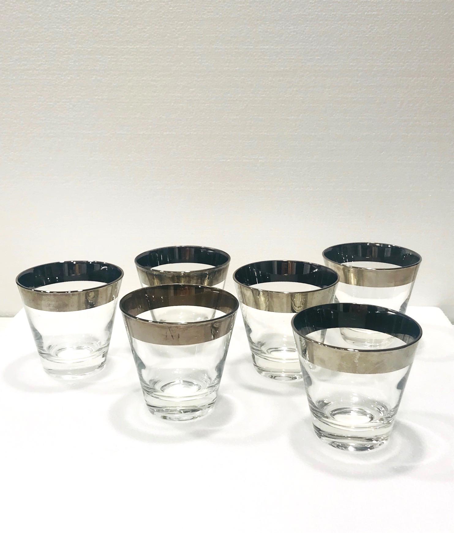 Hand-Crafted Set of Six Barware Glasses with Silver Overlay by Dorothy Thorpe, circa 1960