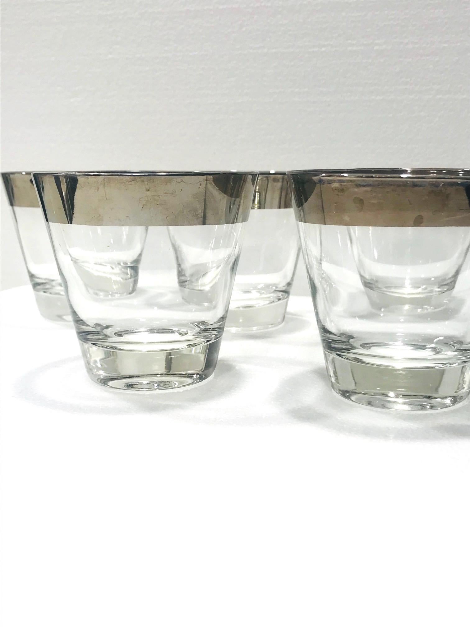 Set of Six Barware Glasses with Silver Overlay by Dorothy Thorpe, circa 1960 In Good Condition In Fort Lauderdale, FL