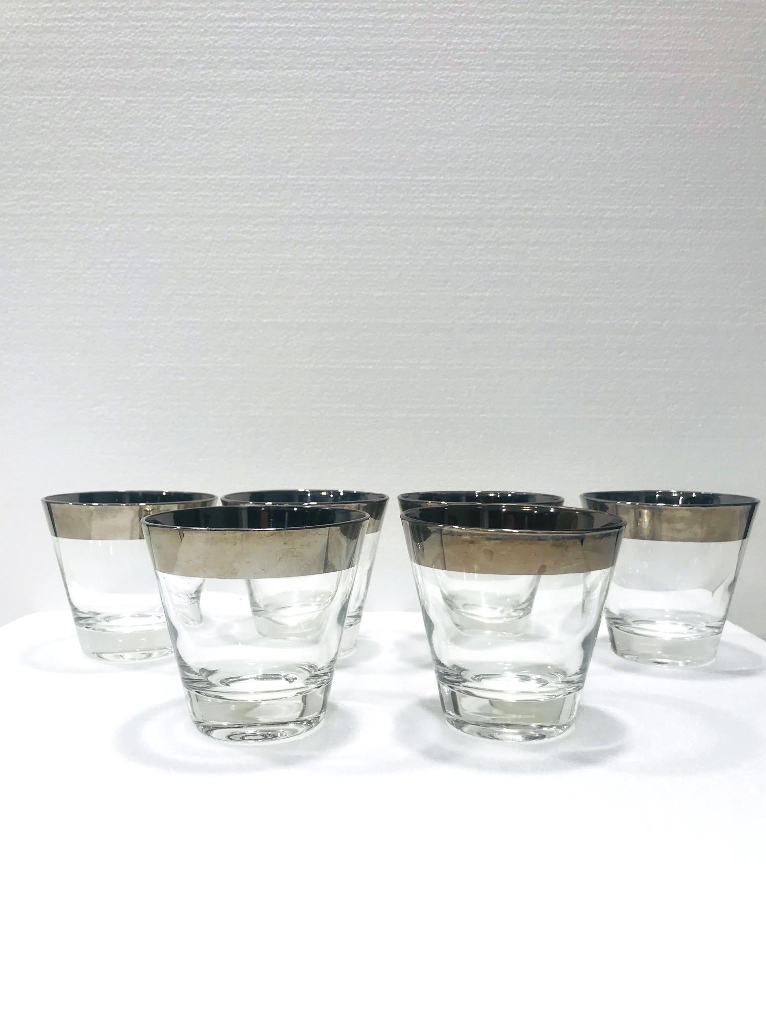 Mid-20th Century Set of Six Barware Glasses with Silver Overlay by Dorothy Thorpe, circa 1960