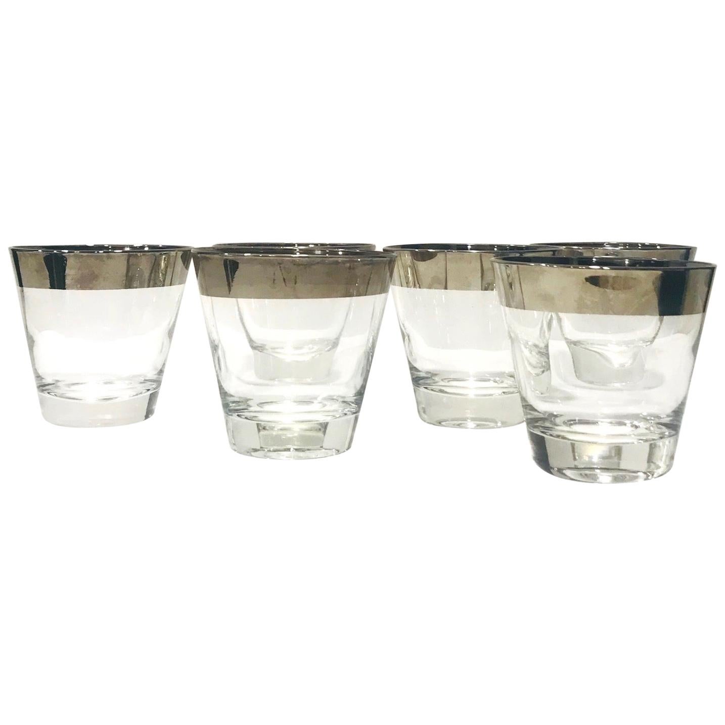 Set of Six Barware Glasses with Silver Overlay by Dorothy Thorpe, circa 1960