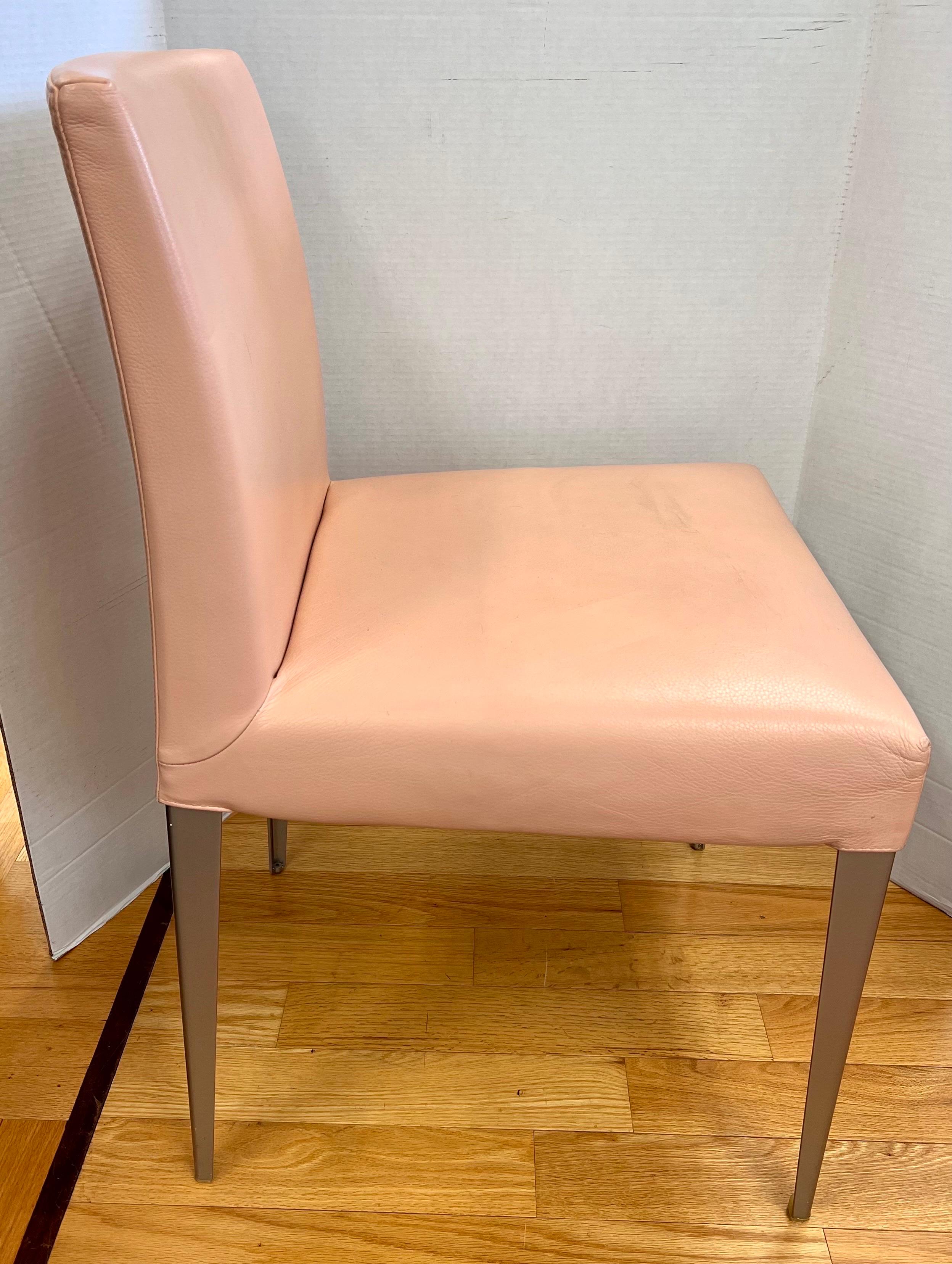 Mid-Century Modern Set of Six B&B Italia Melandra by Antonio Citterio Pink Leather Dining Chairs