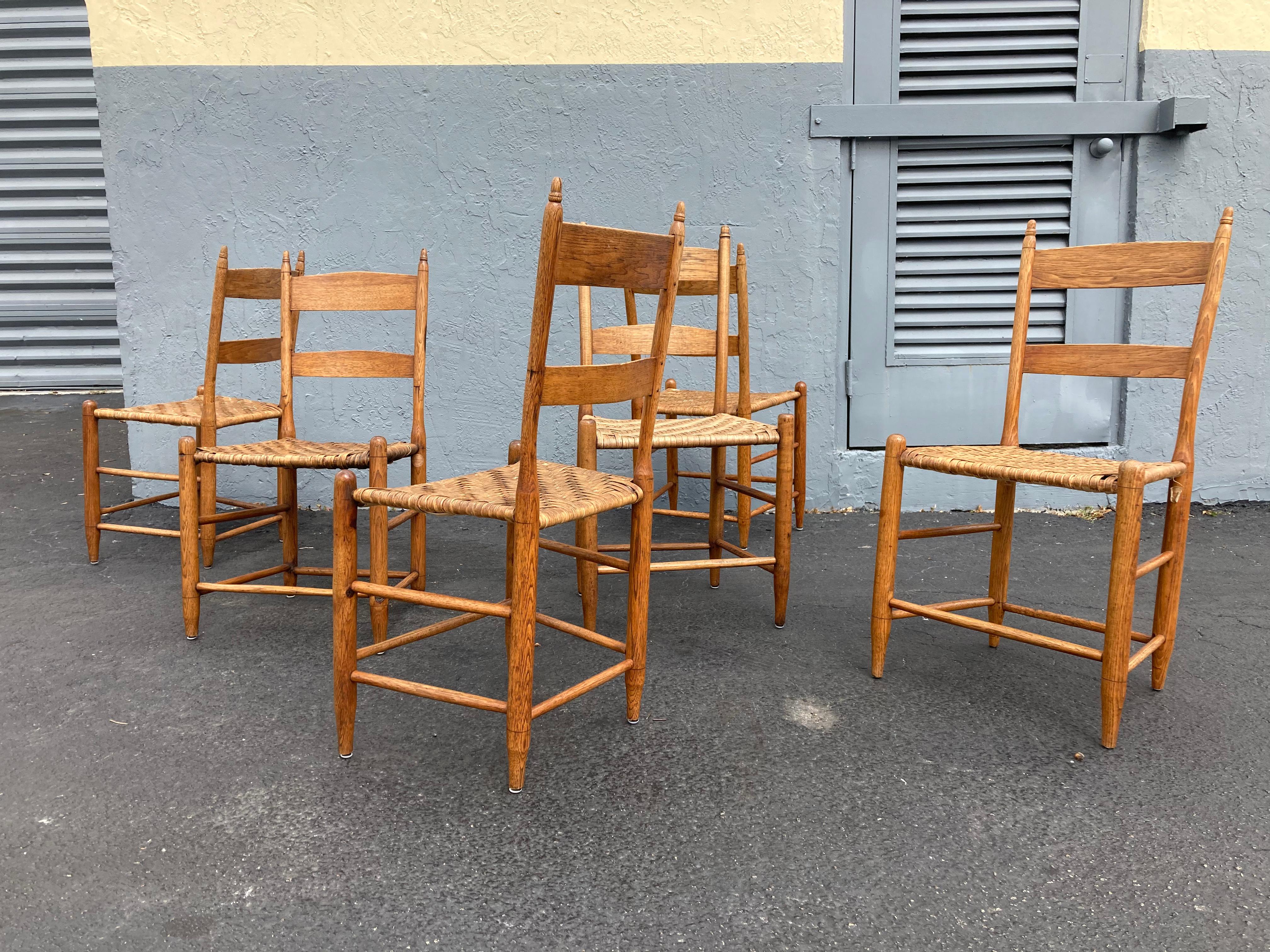 American Craftsman Hickory ensemble de six belles chaises de salle à manger anciennes, Virginie, années 1880 en vente