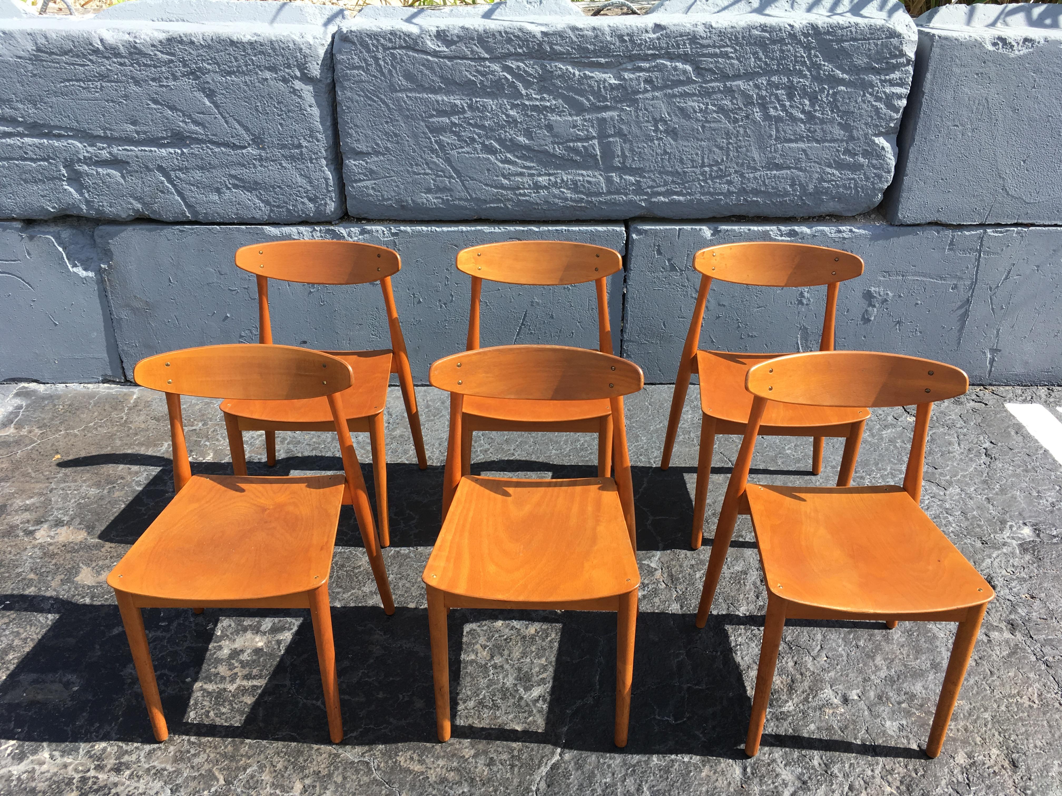 Mid-Century Modern Set of Six Beautiful Bentwood Danish Dining Chairs