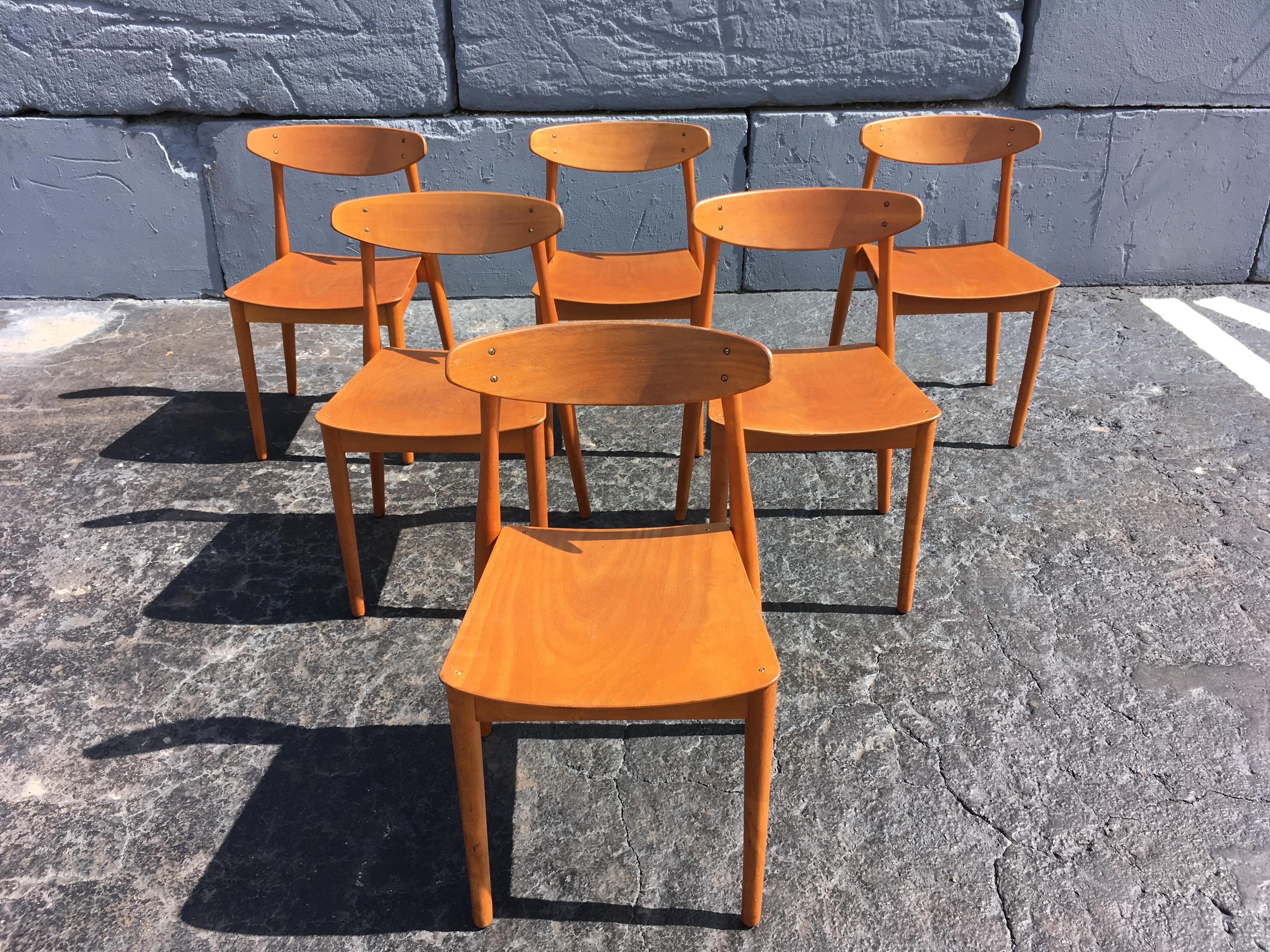 Mid-20th Century Set of Six Beautiful Bentwood Danish Dining Chairs