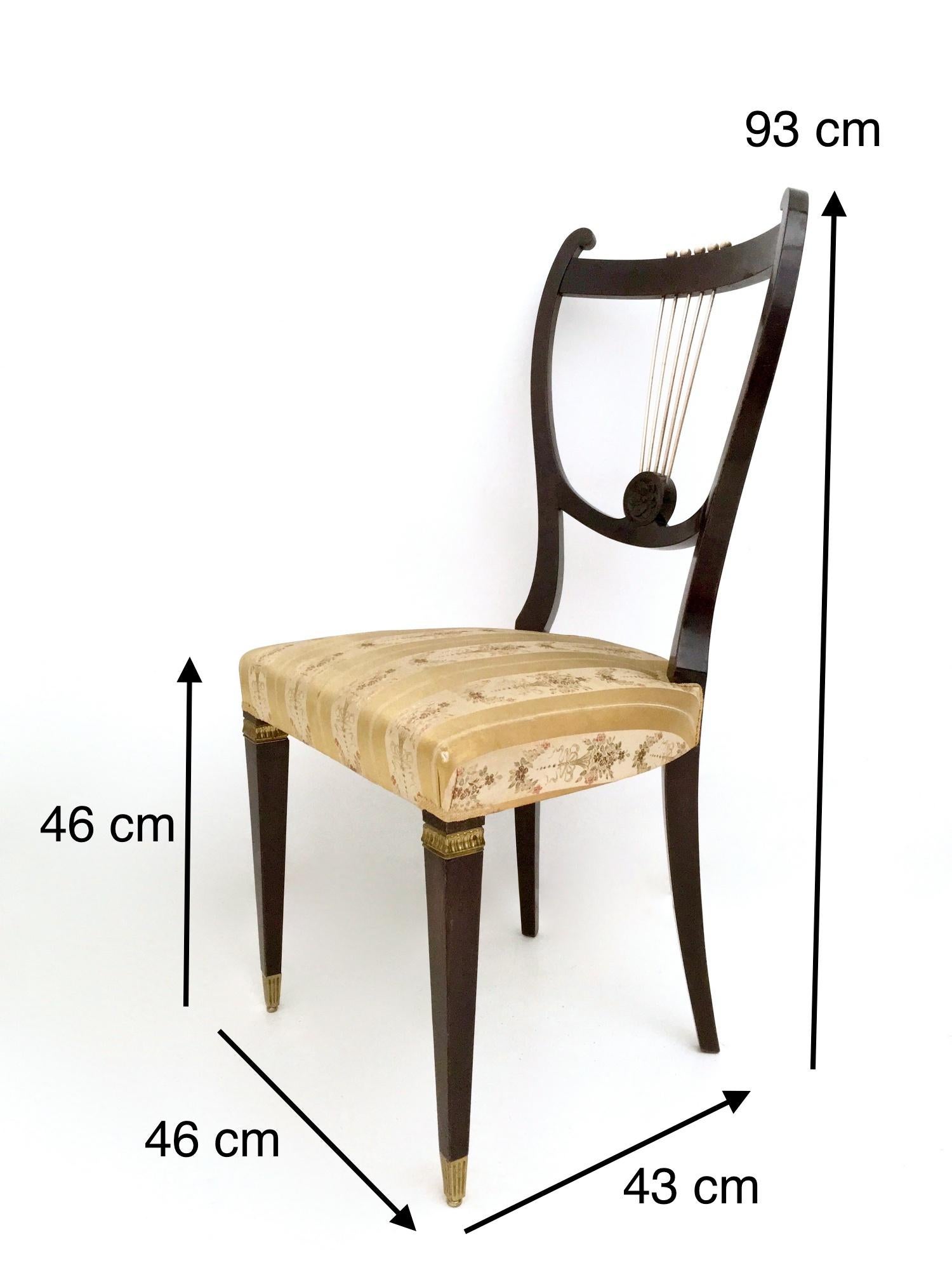 Ensemble de six chaises de salle à manger vintage en hêtre et laiton avec tissu Goldenrod, Italie en vente 3