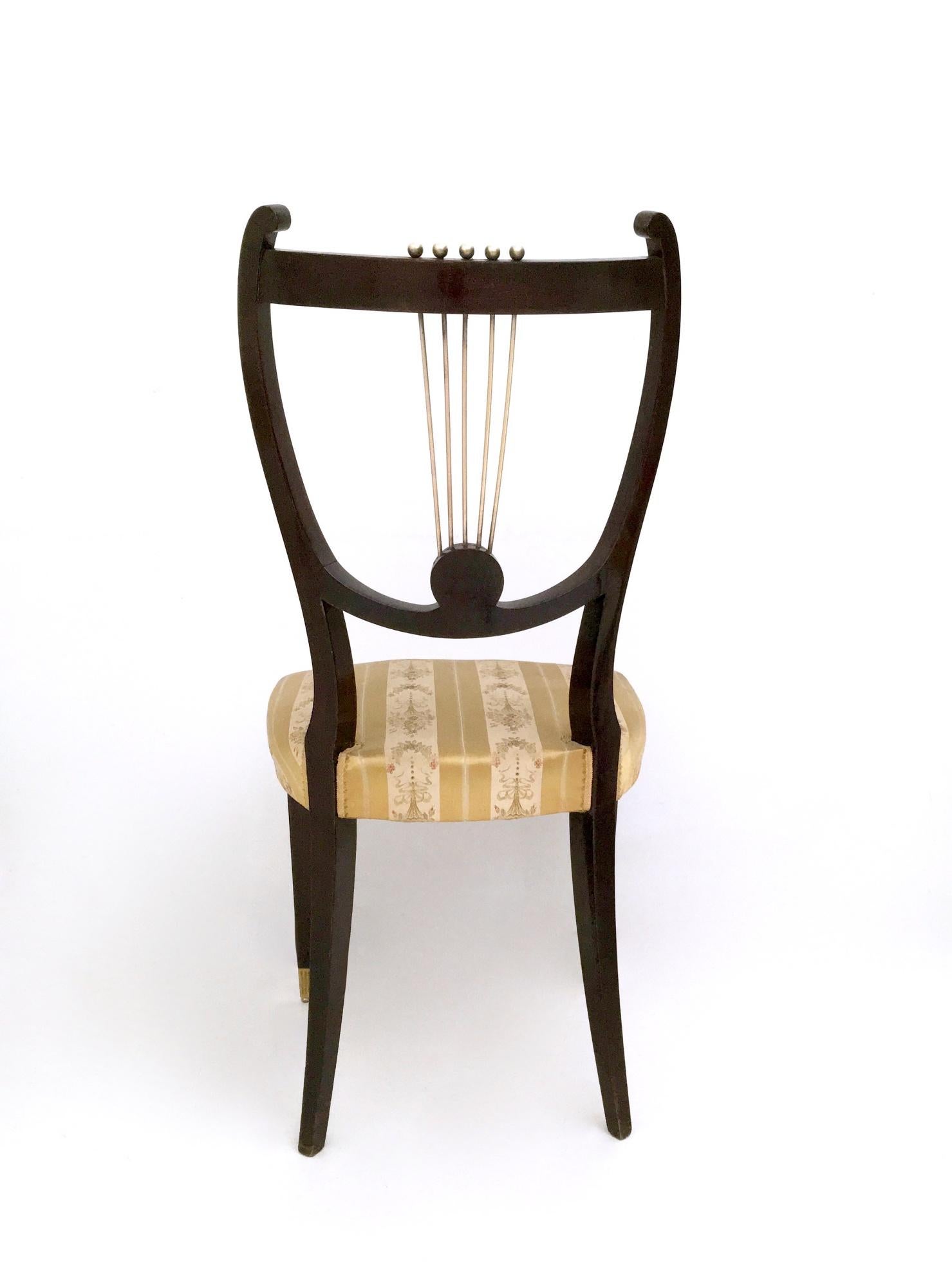 Juego de Seis Sillas de Comedor Vintage de Haya y Latón con Tela Goldenrod, Italia mediados del siglo XX en venta