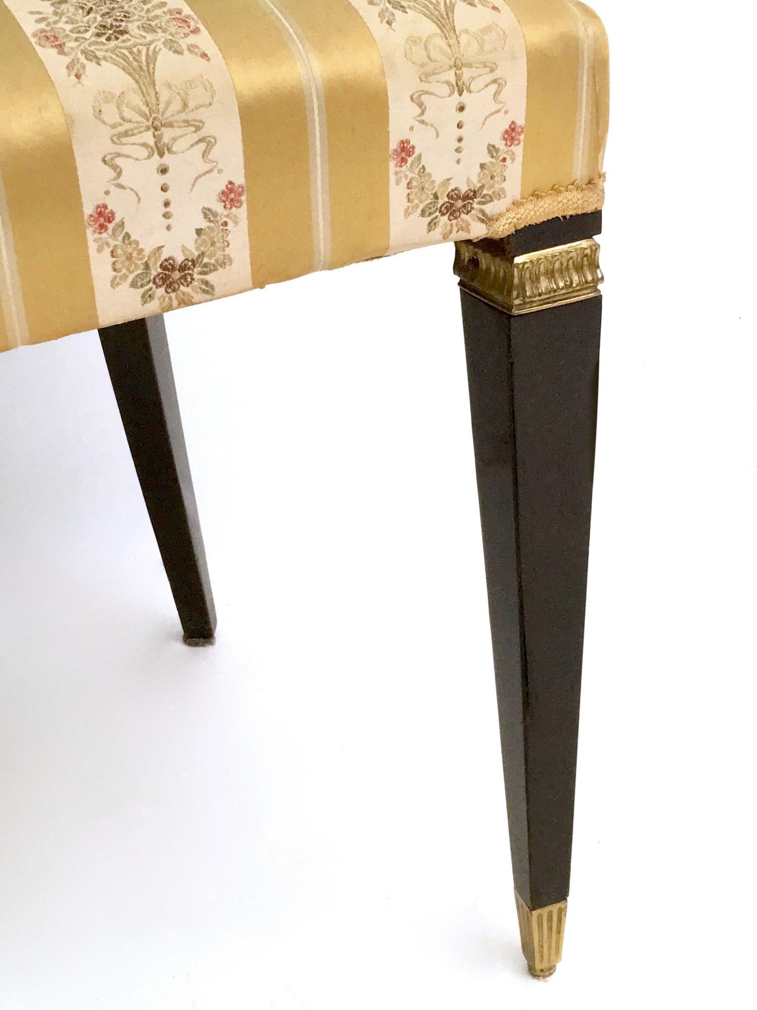 Juego de Seis Sillas de Comedor Vintage de Haya y Latón con Tela Goldenrod, Italia en venta 3