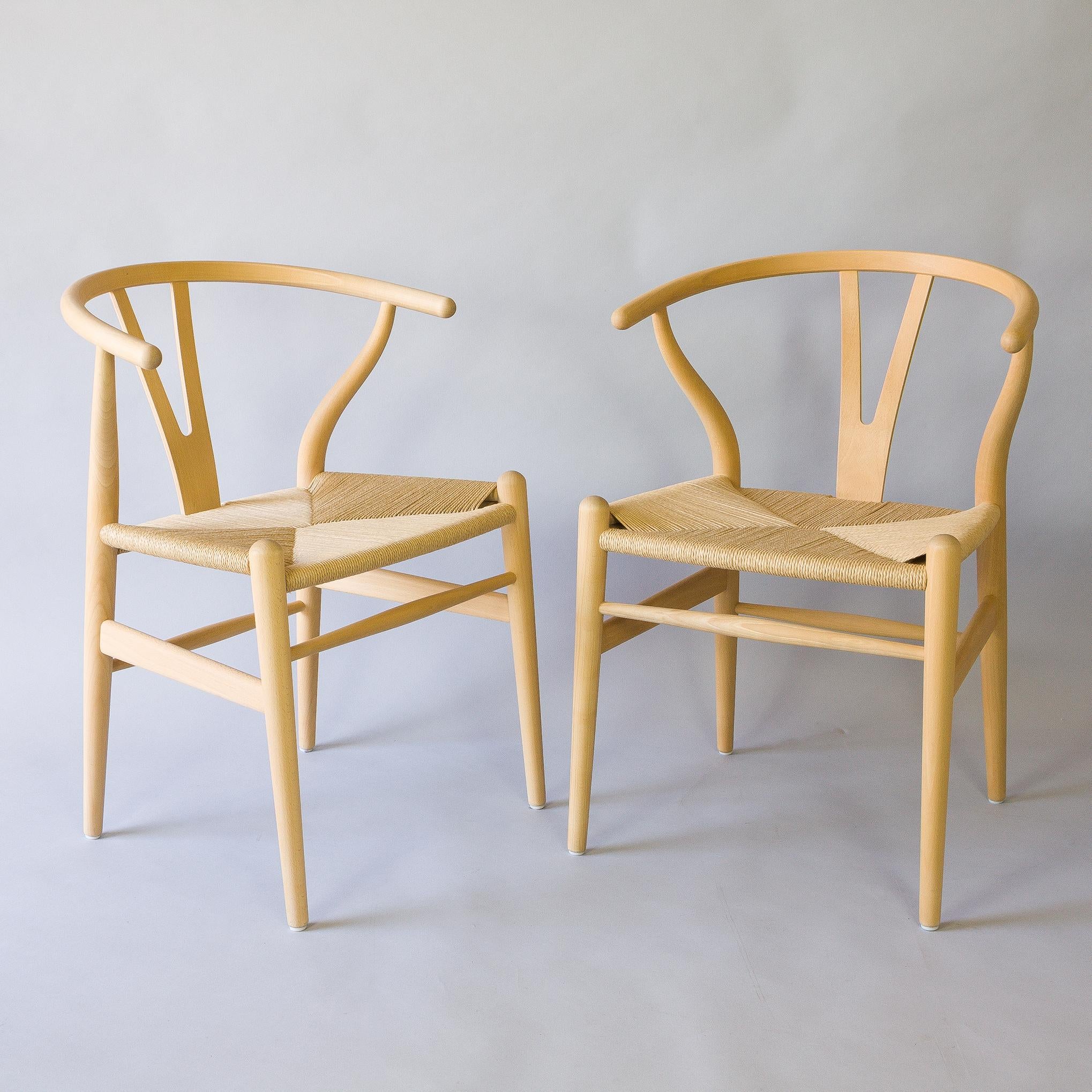 Mid-Century Modern Set of Six Beech Dining Chairs, Wishbone CH24, Hans Wegner, Denmark