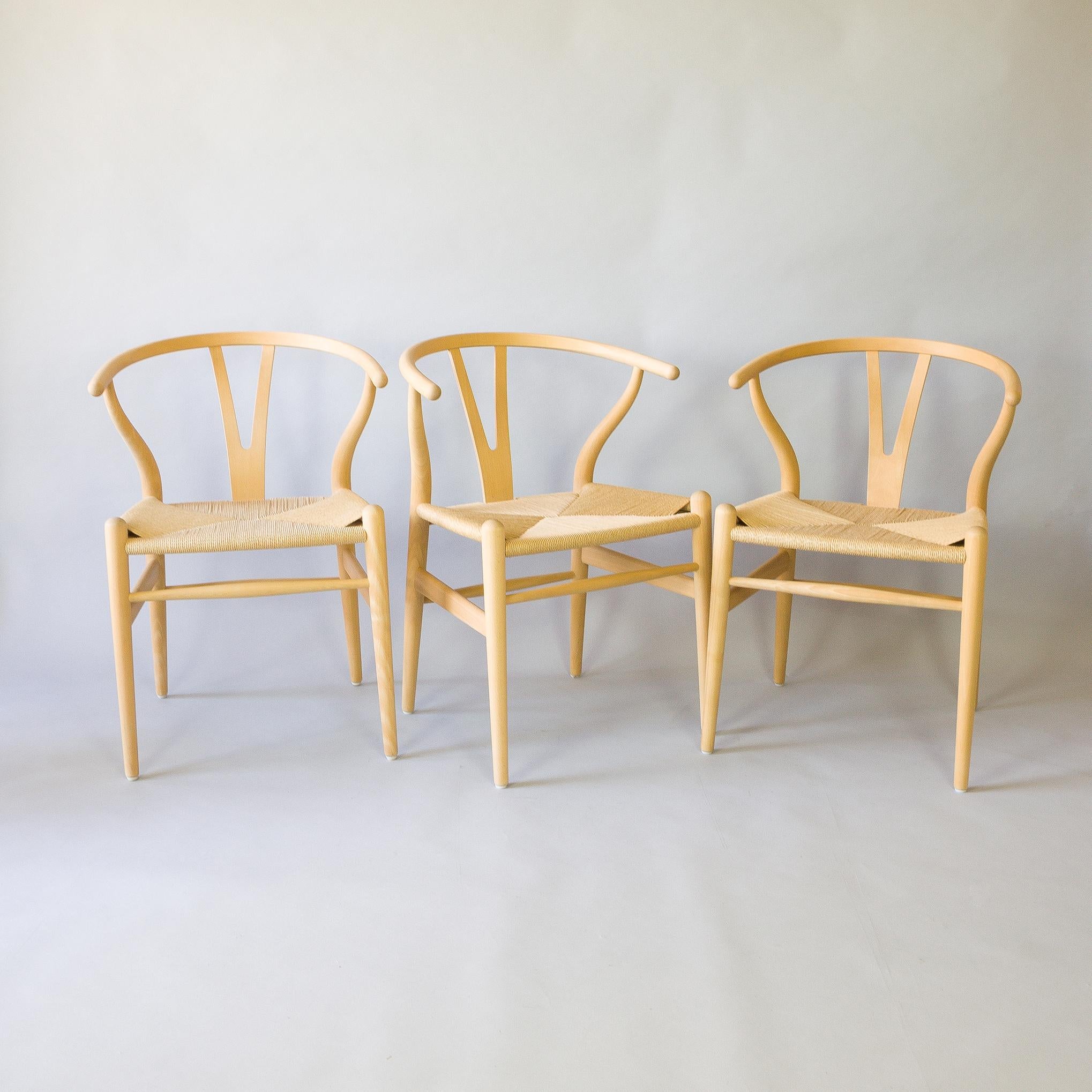 Danish Set of Six Beech Dining Chairs, Wishbone CH24, Hans Wegner, Denmark