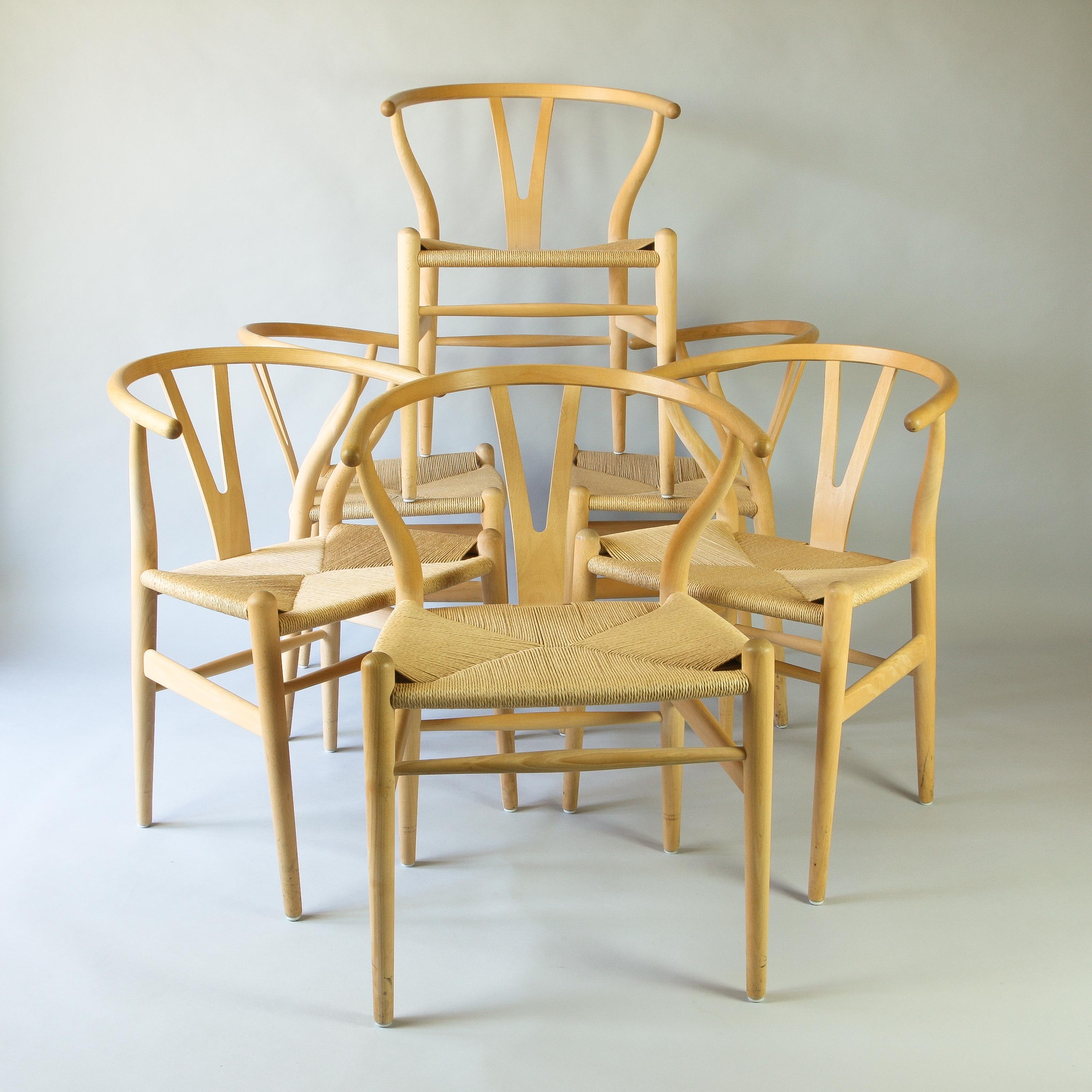 Hand-Crafted Set of Six Beech Dining Chairs, Wishbone CH24, Hans Wegner, Denmark