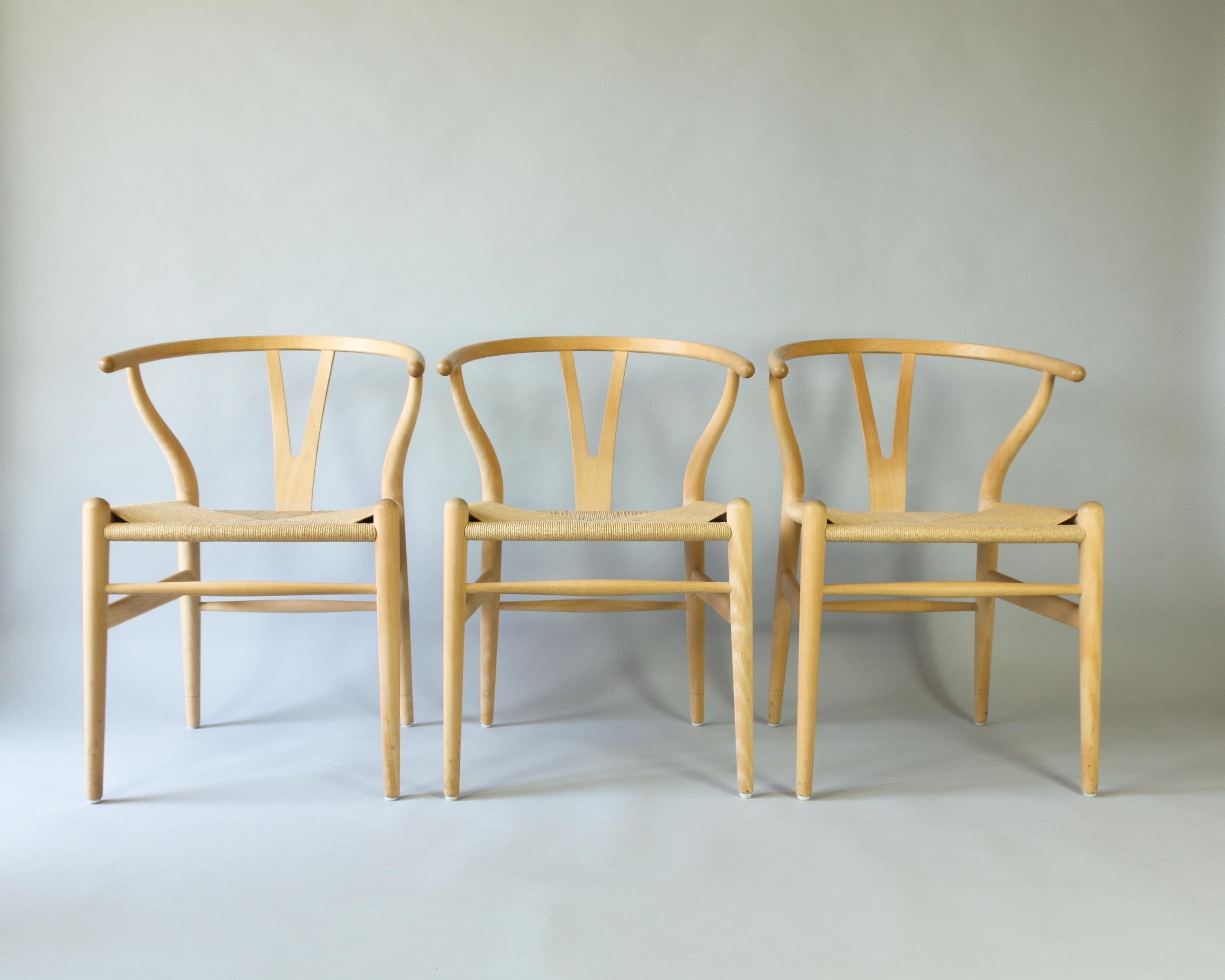 Papercord Set of Six Beech Dining Chairs, Wishbone CH24, Hans Wegner, Denmark