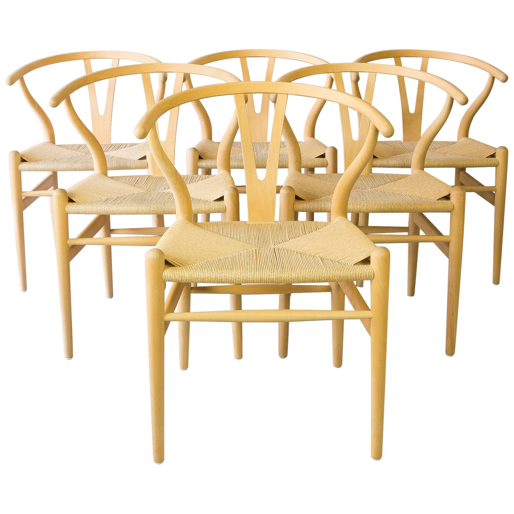 Set of Six Beech Dining Chairs, Wishbone CH24, Hans Wegner, Denmark