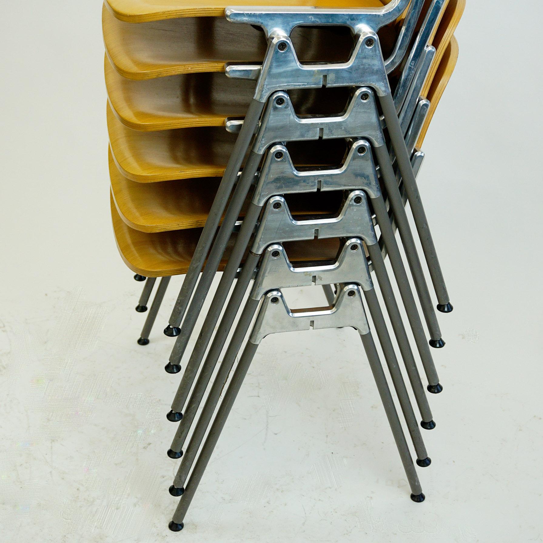 Italian Set of Six Beechwood Castelli DSC 106 Stacking Chairs by Giancarlo Piretti